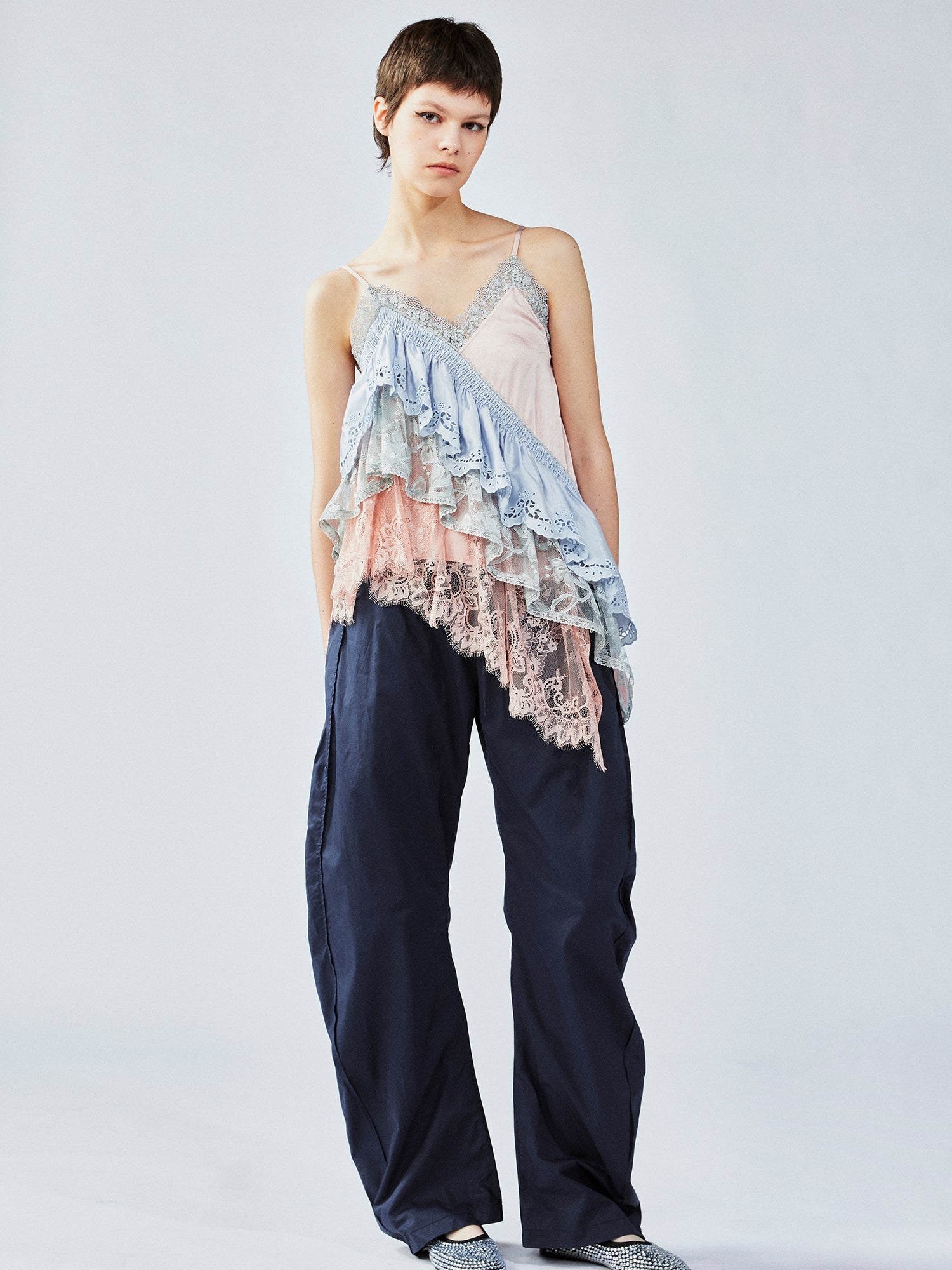 Colorblock tiered lace camisole