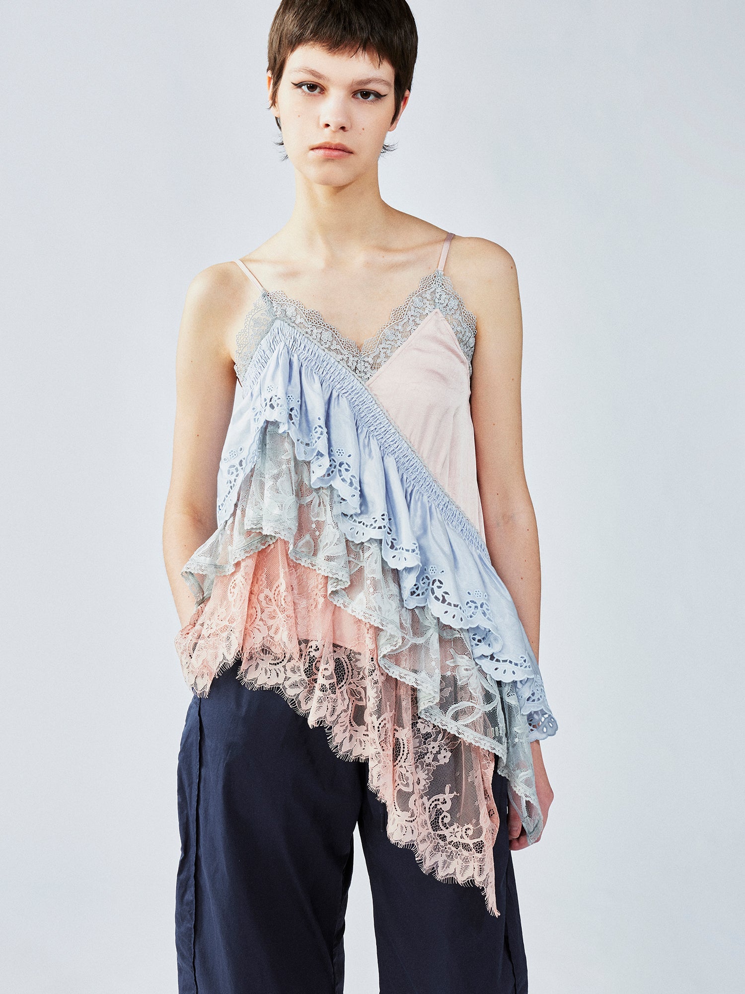 Colorblock tiered lace camisole