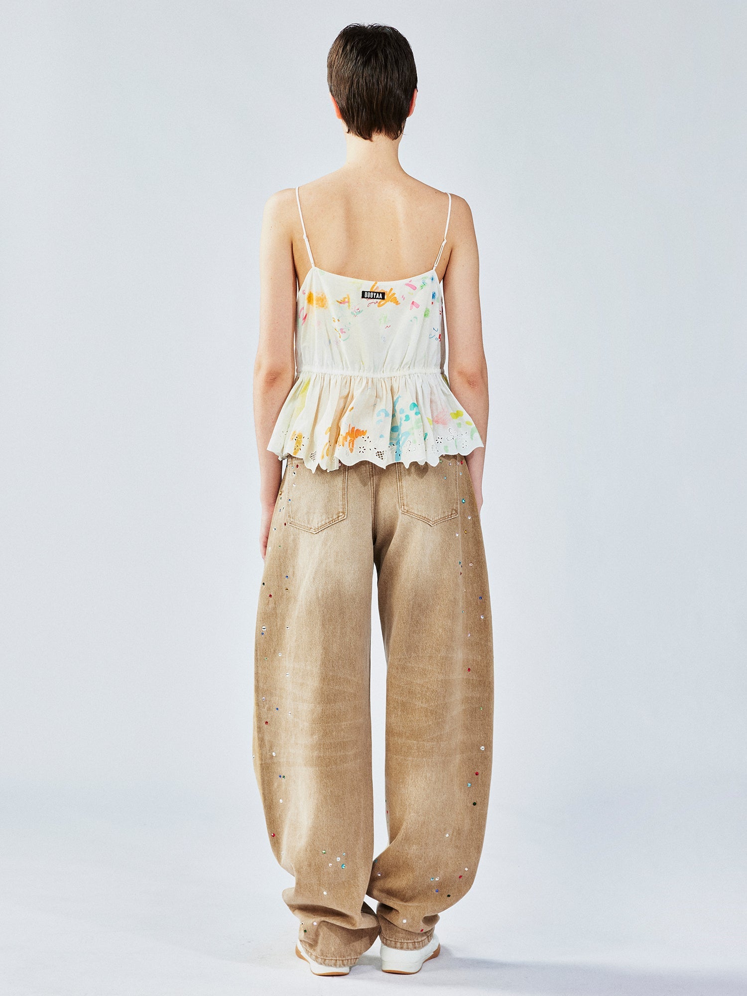 Graffiti ruffle tie-strap camisole