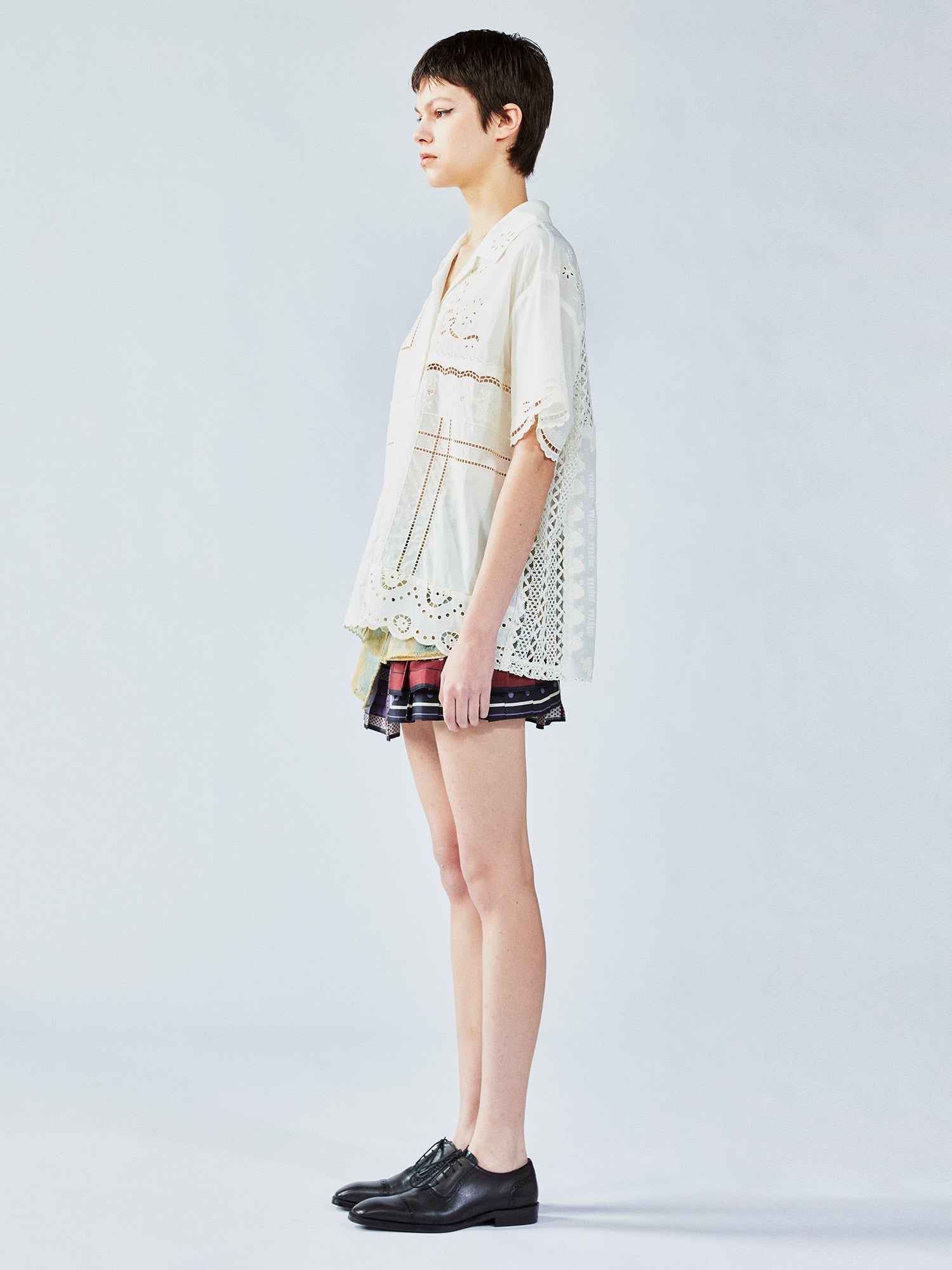 Cutwork embroidery patchwork shirt