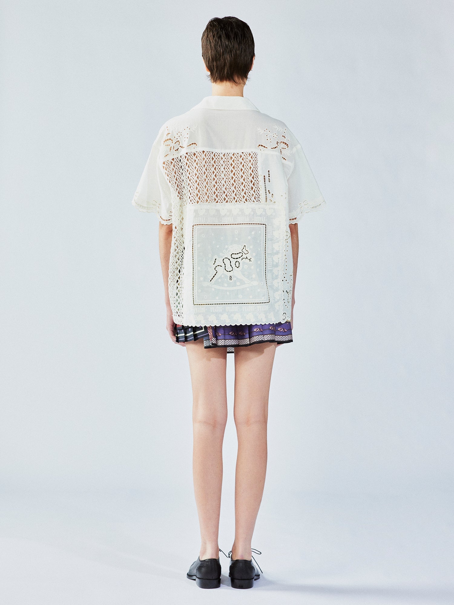 Cutwork embroidery patchwork shirt