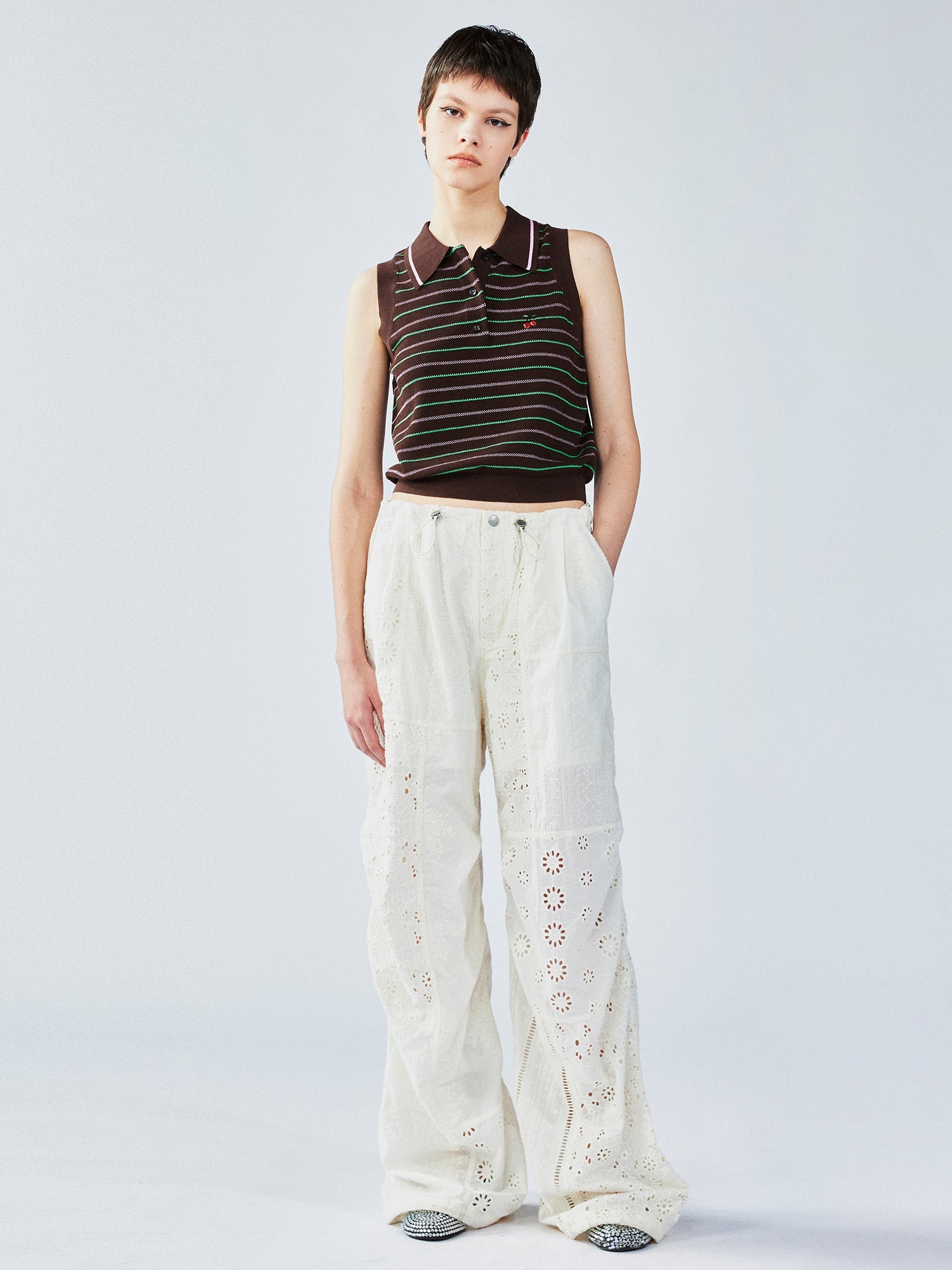 Striped knit polo vest