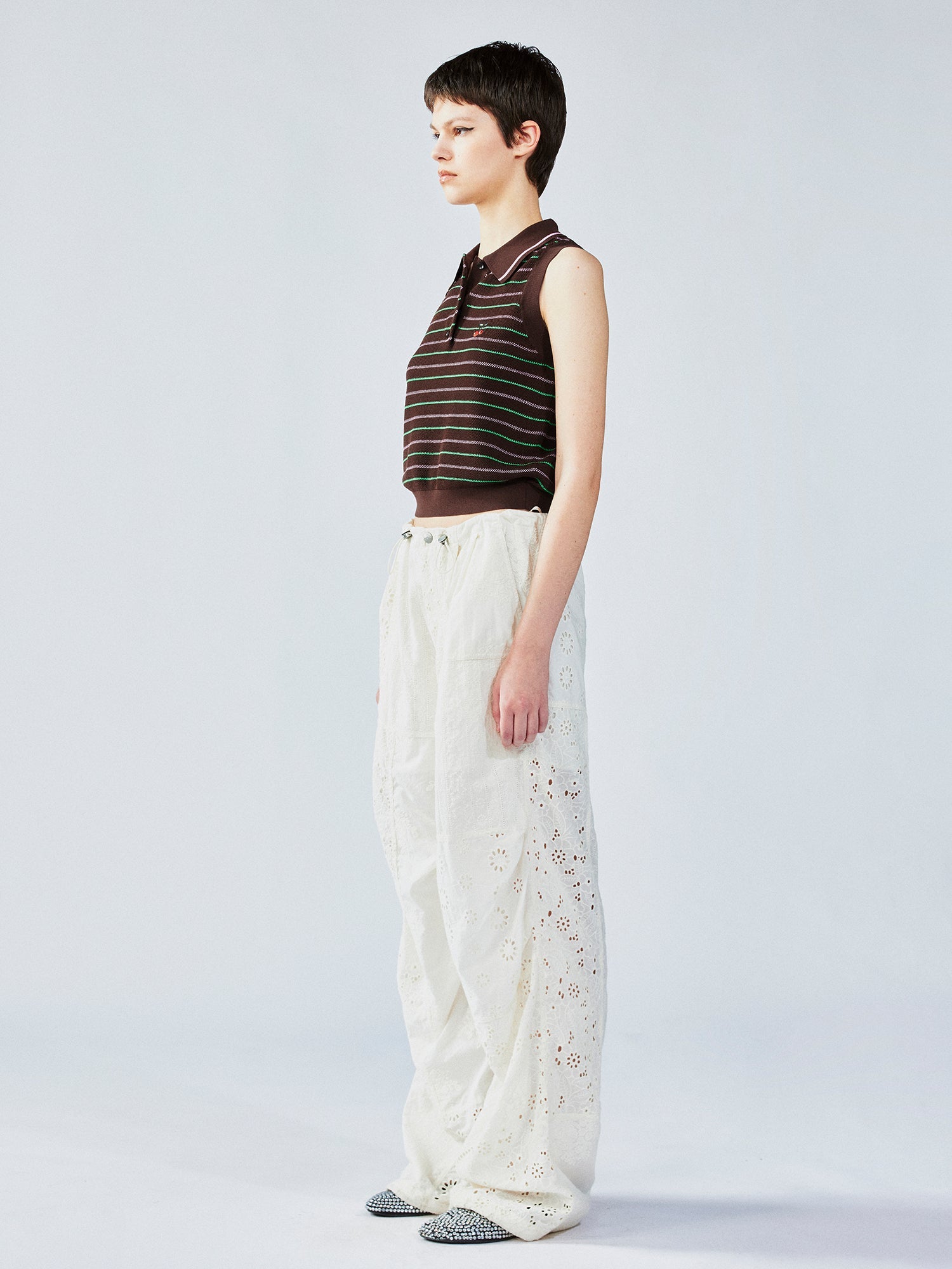 Striped knit polo vest