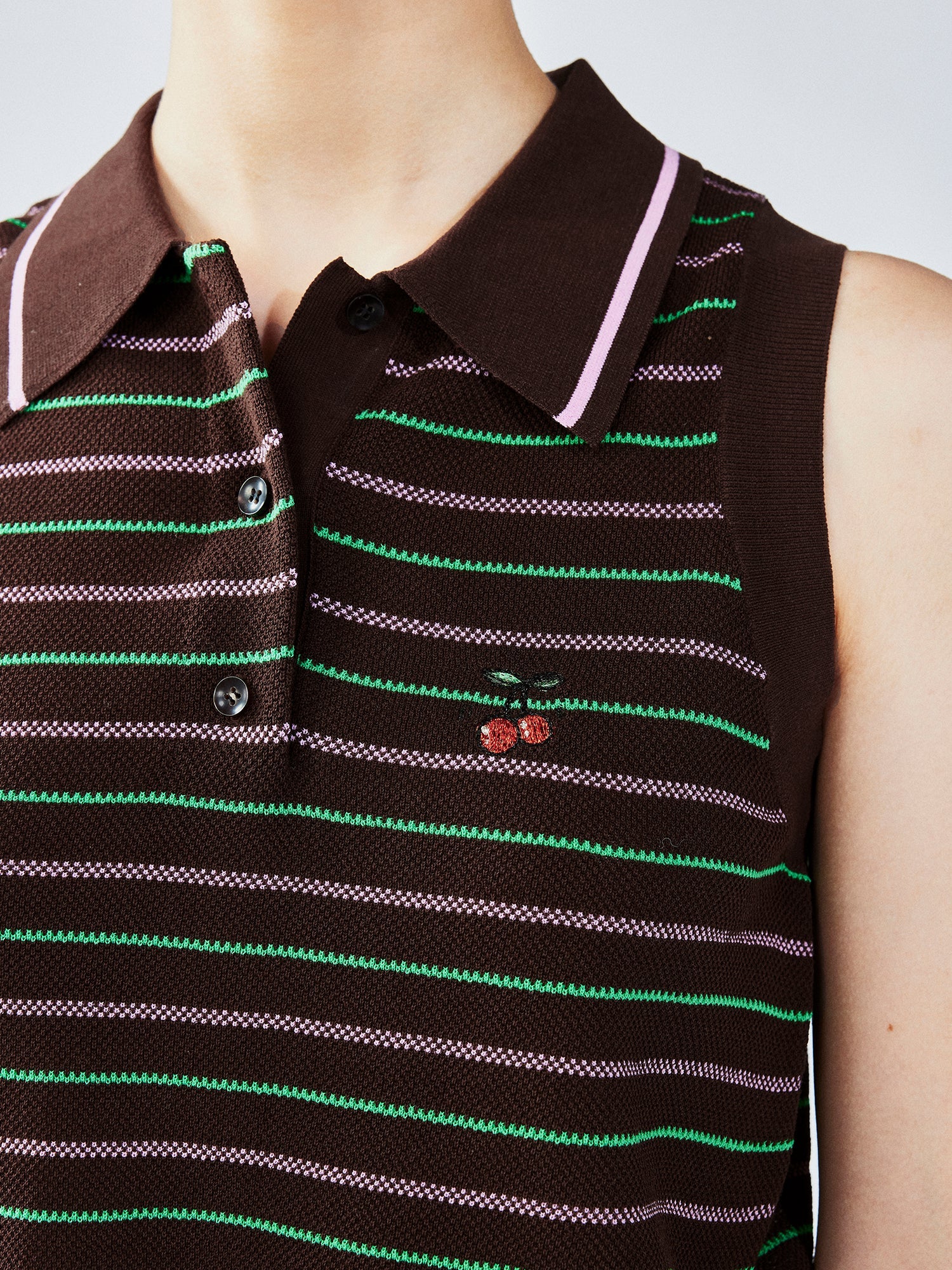 Striped knit polo vest