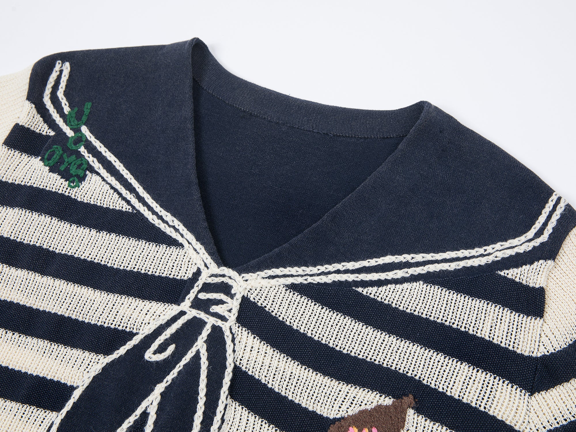Patchwork Remake striped sailor collar knit tee