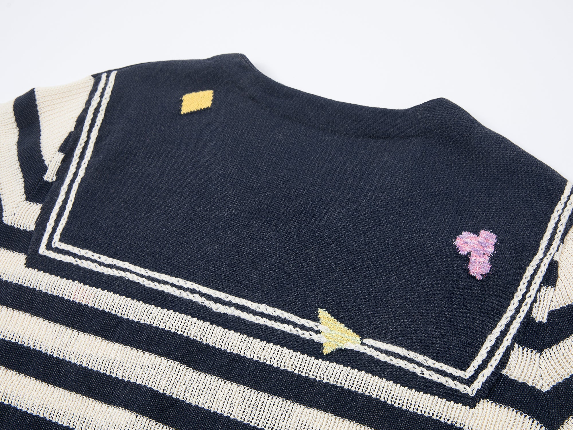 Patchwork Remake striped sailor collar knit tee