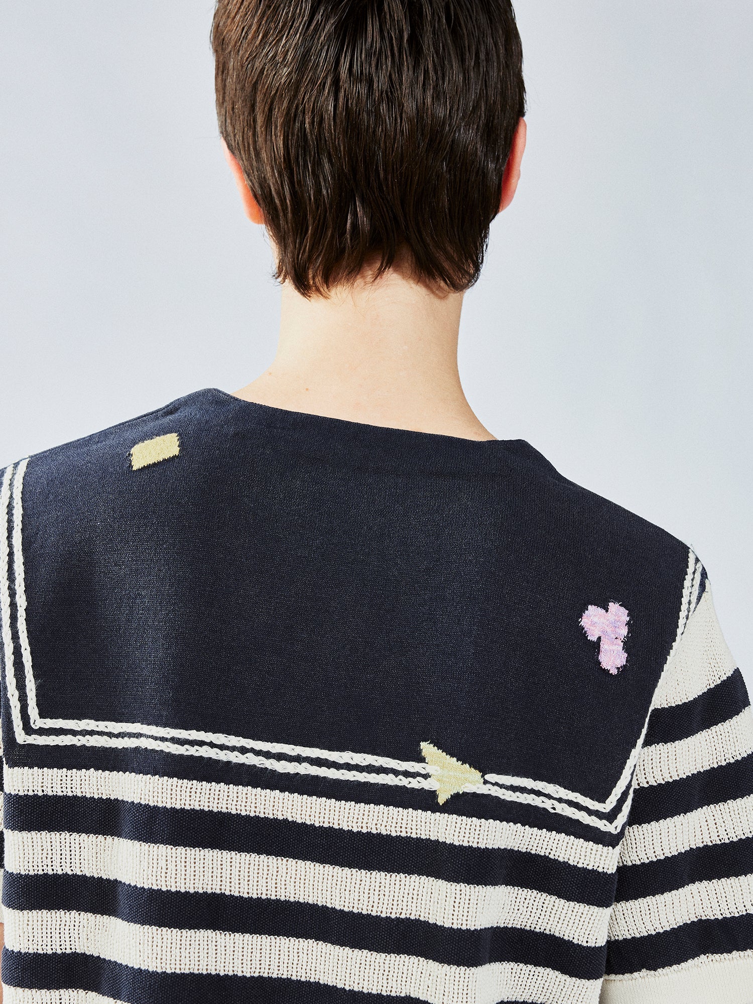 Patchwork Remake striped sailor collar knit tee