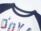 花柄パッチワークのチェリープリントラグランTシャツ