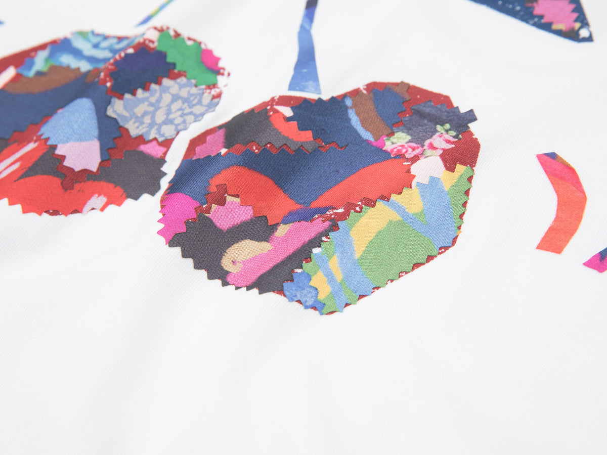 花柄パッチワークのチェリープリントラグランTシャツ