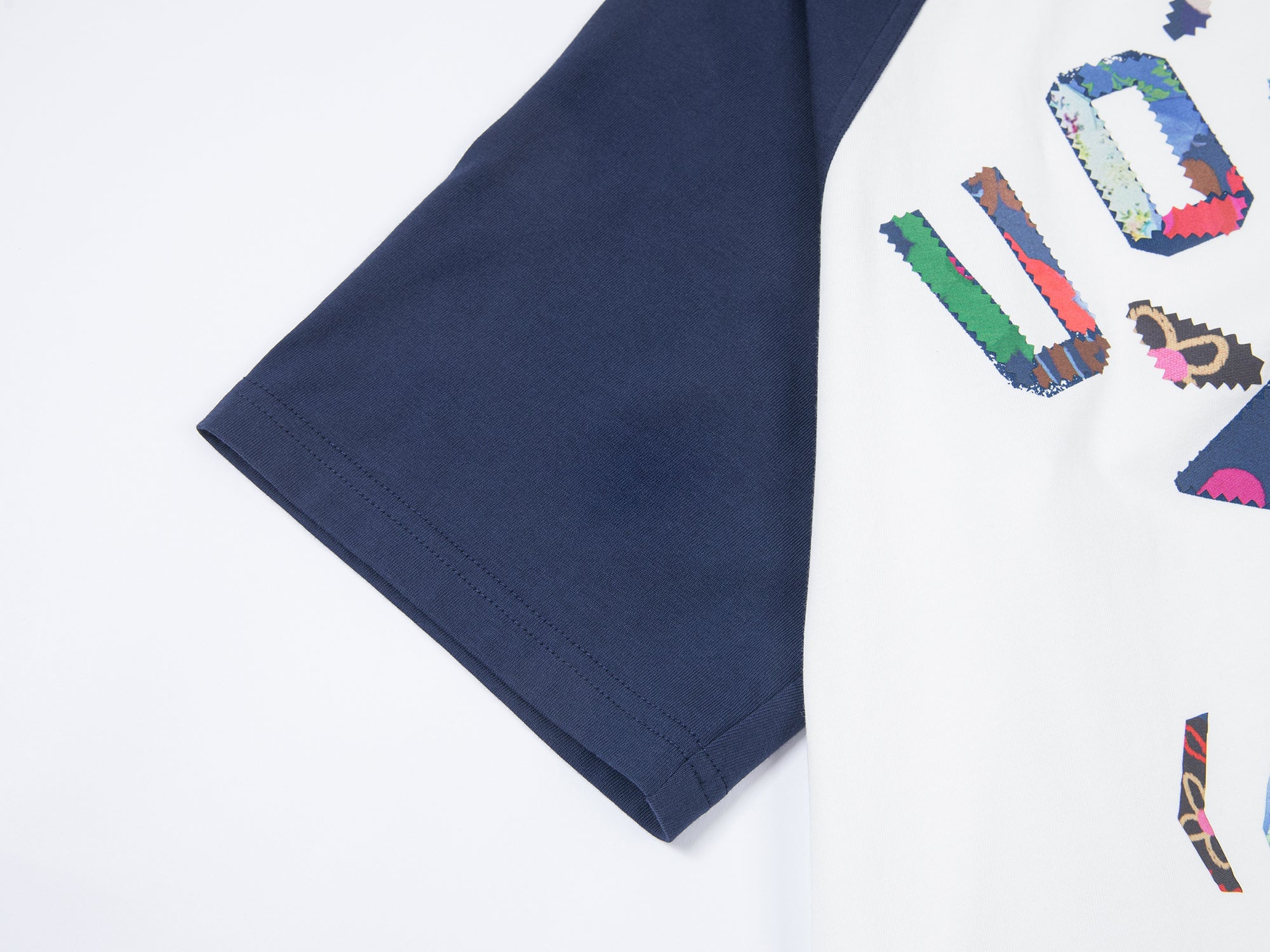 Cherry print raglan tee with floral patchwork