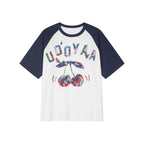 花柄パッチワークのチェリープリントラグランTシャツ