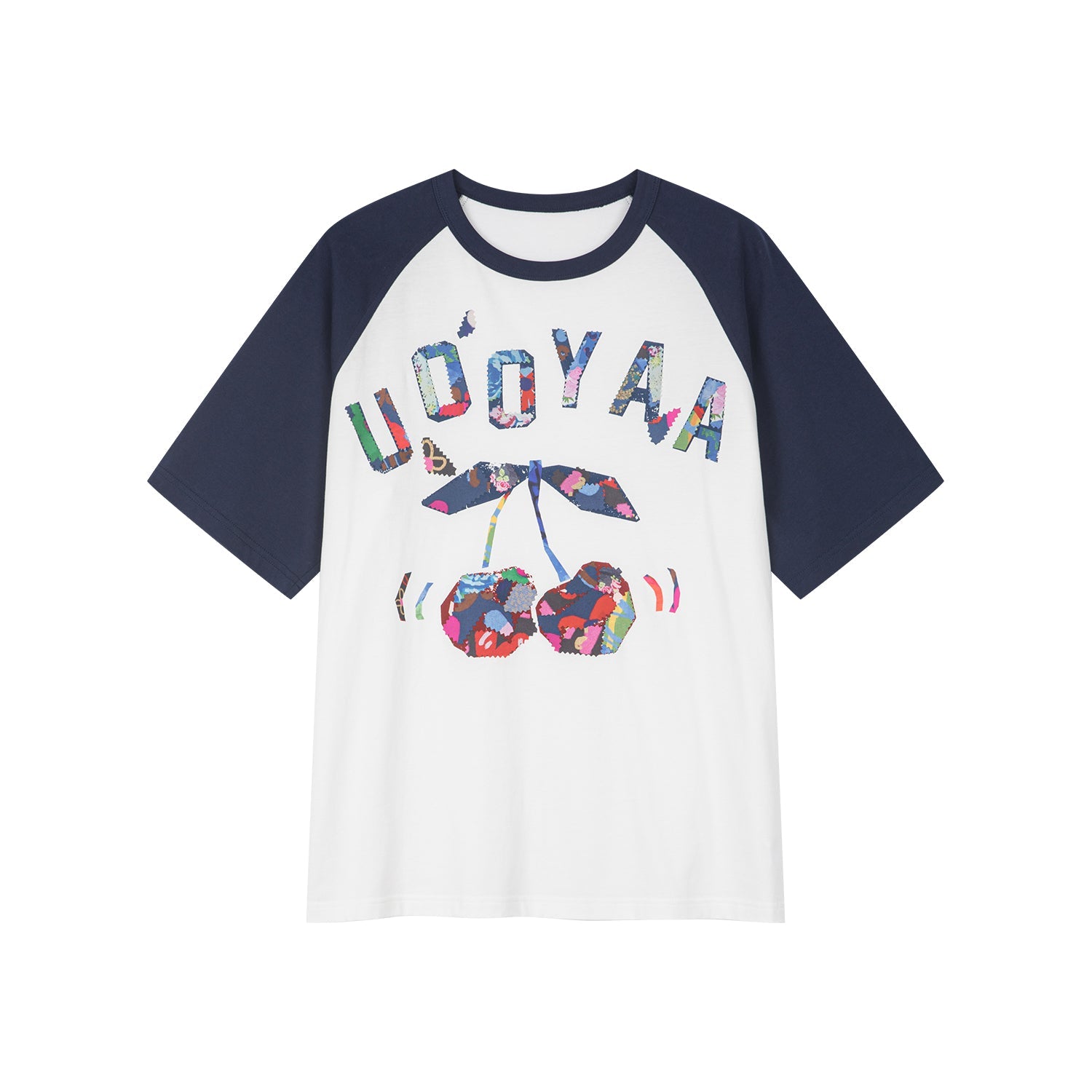 花柄パッチワークのチェリープリントラグランTシャツ