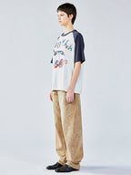 花柄パッチワークのチェリープリントラグランTシャツ