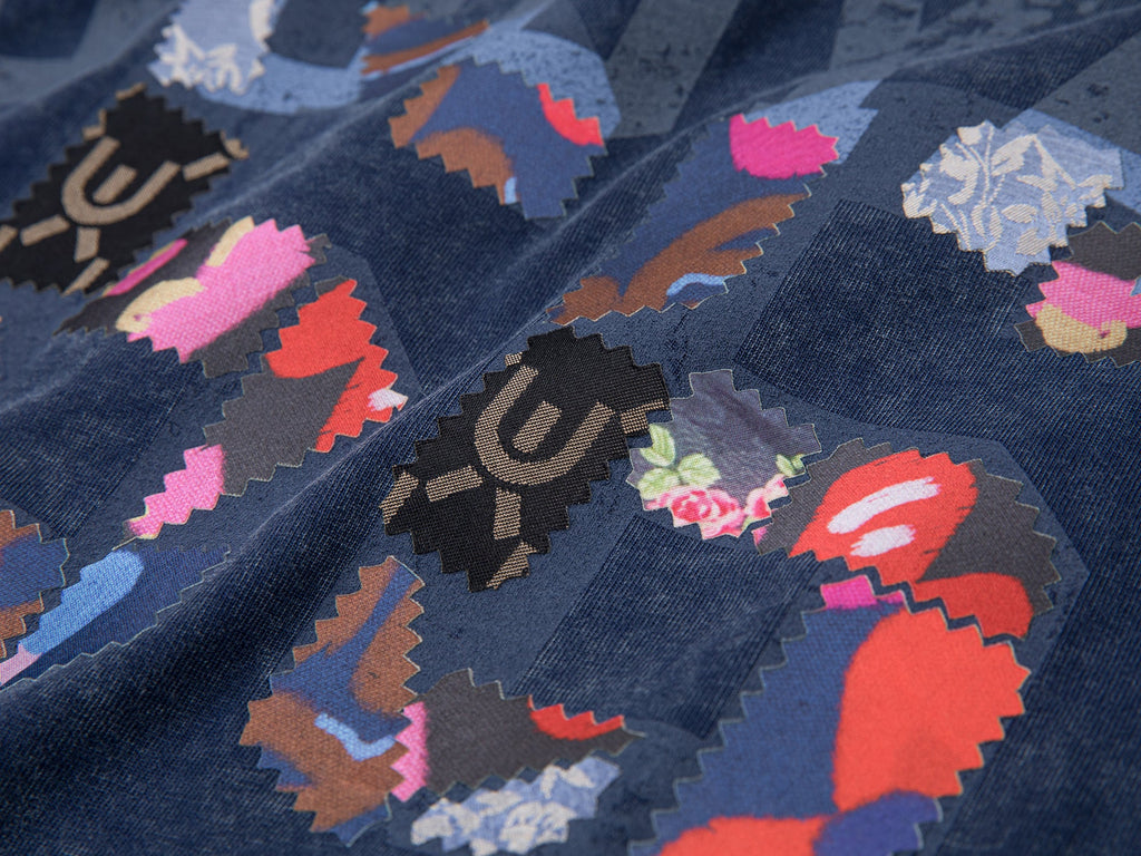 花柄パッチワークのカレッジTシャツ