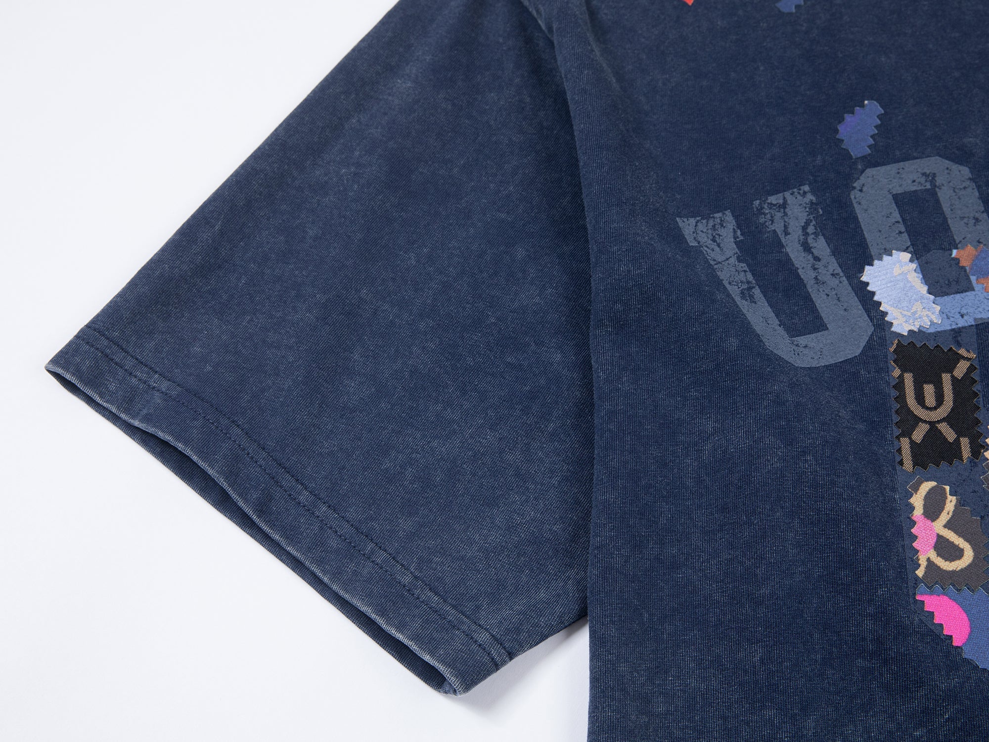 College tee with floral patchwork