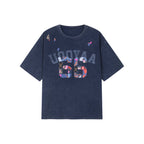 花柄パッチワークのカレッジTシャツ