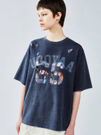 花柄パッチワークのカレッジTシャツ