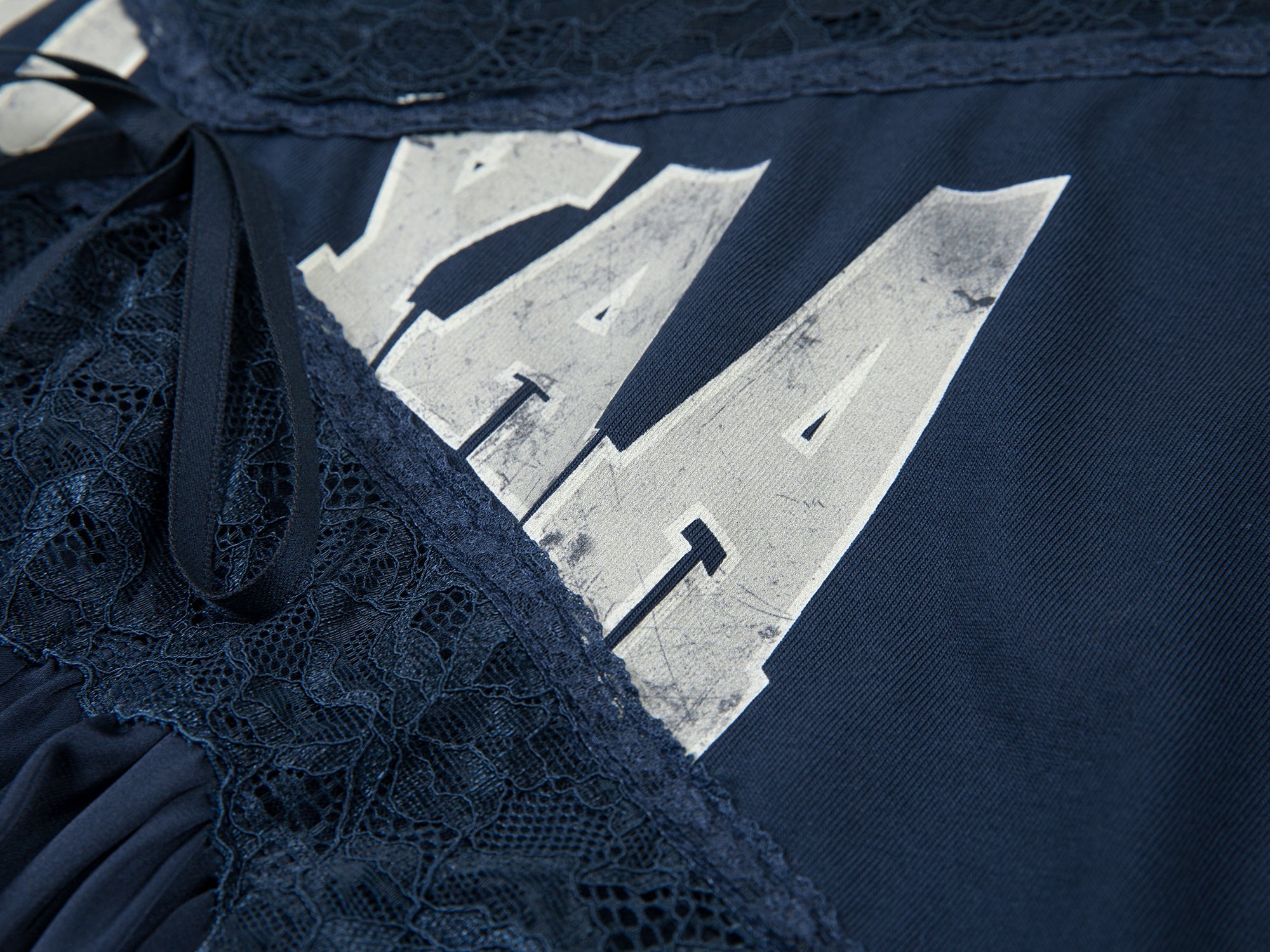 Lace satin ruched pullover