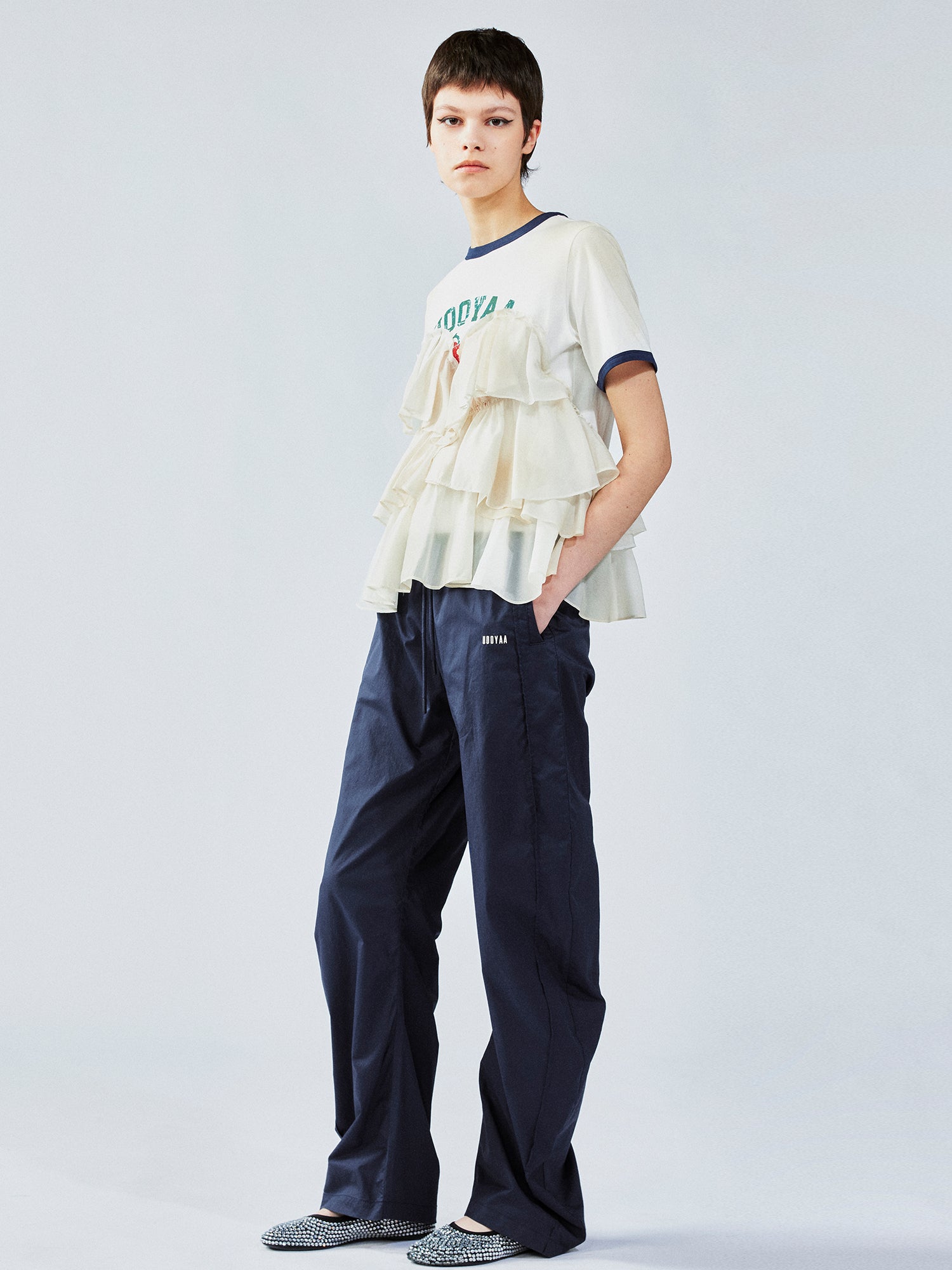 Ruffle-trim college pullover