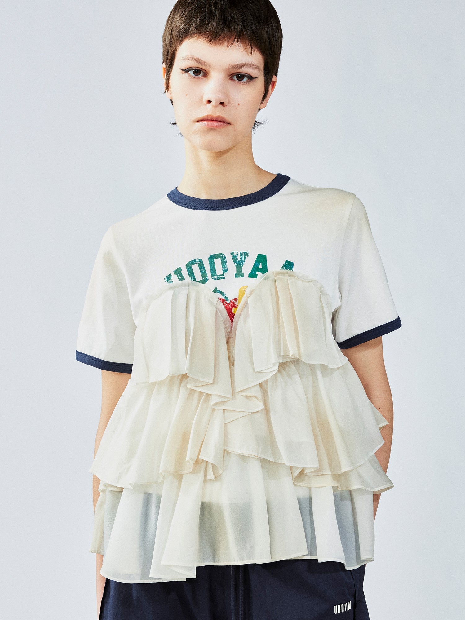 Ruffle-trim college pullover