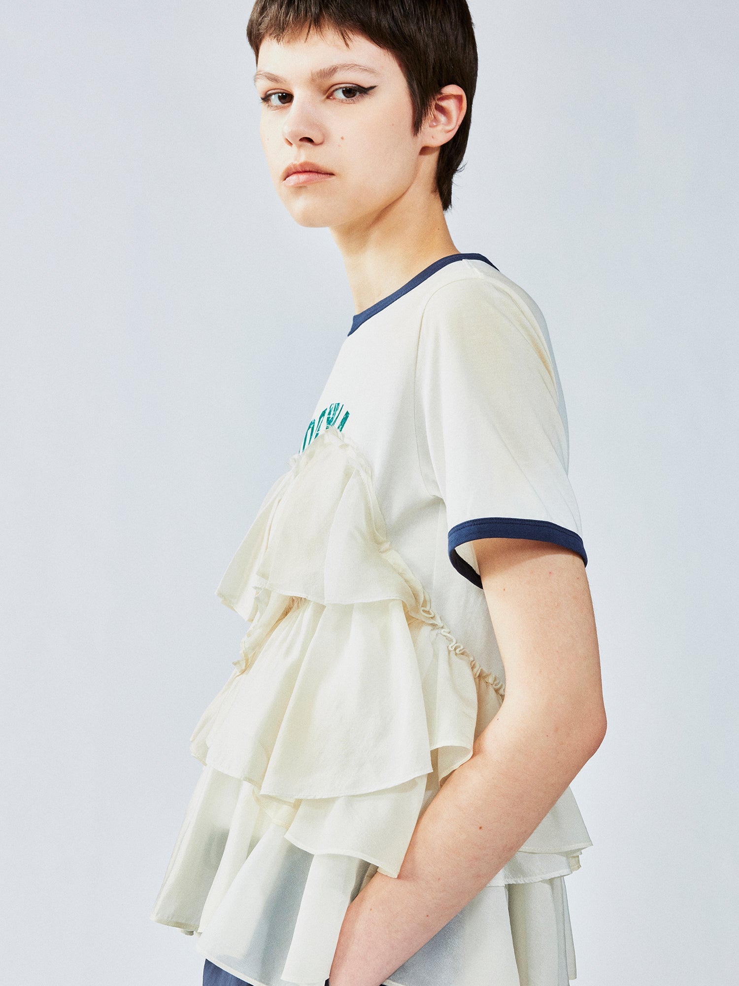 Ruffle-trim college pullover