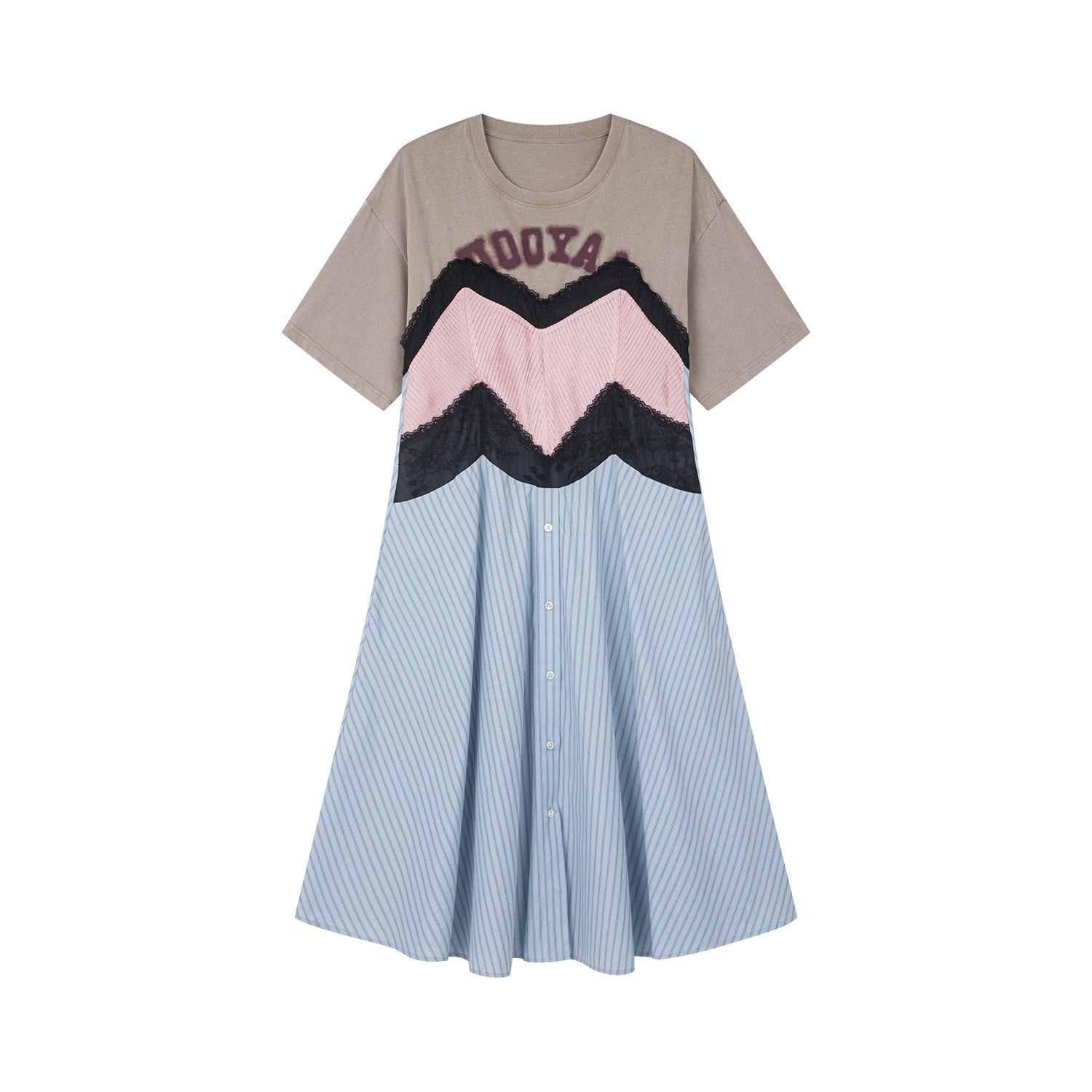 Patchwork cotton tee with lace dress