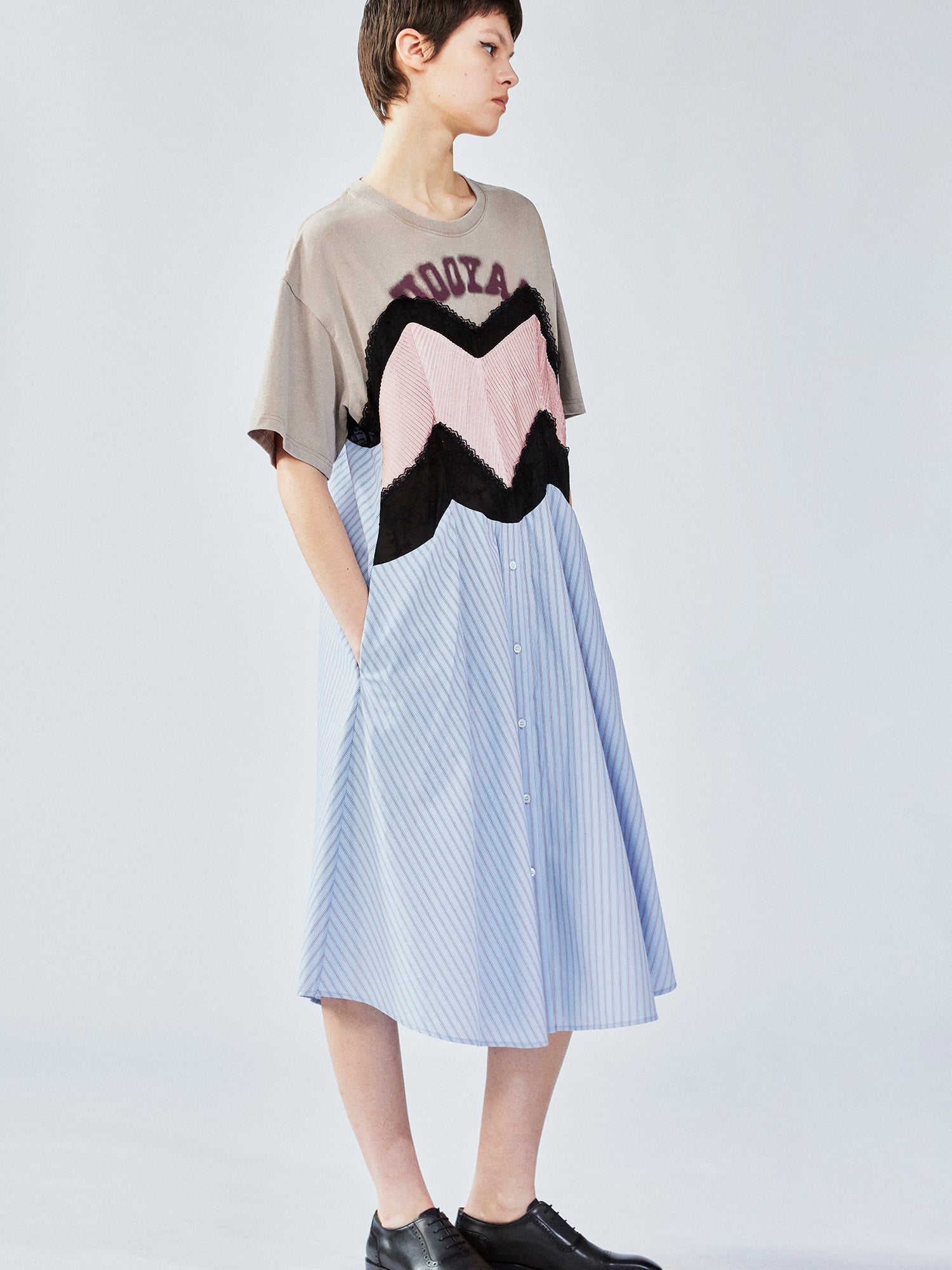 Patchwork cotton tee with lace dress