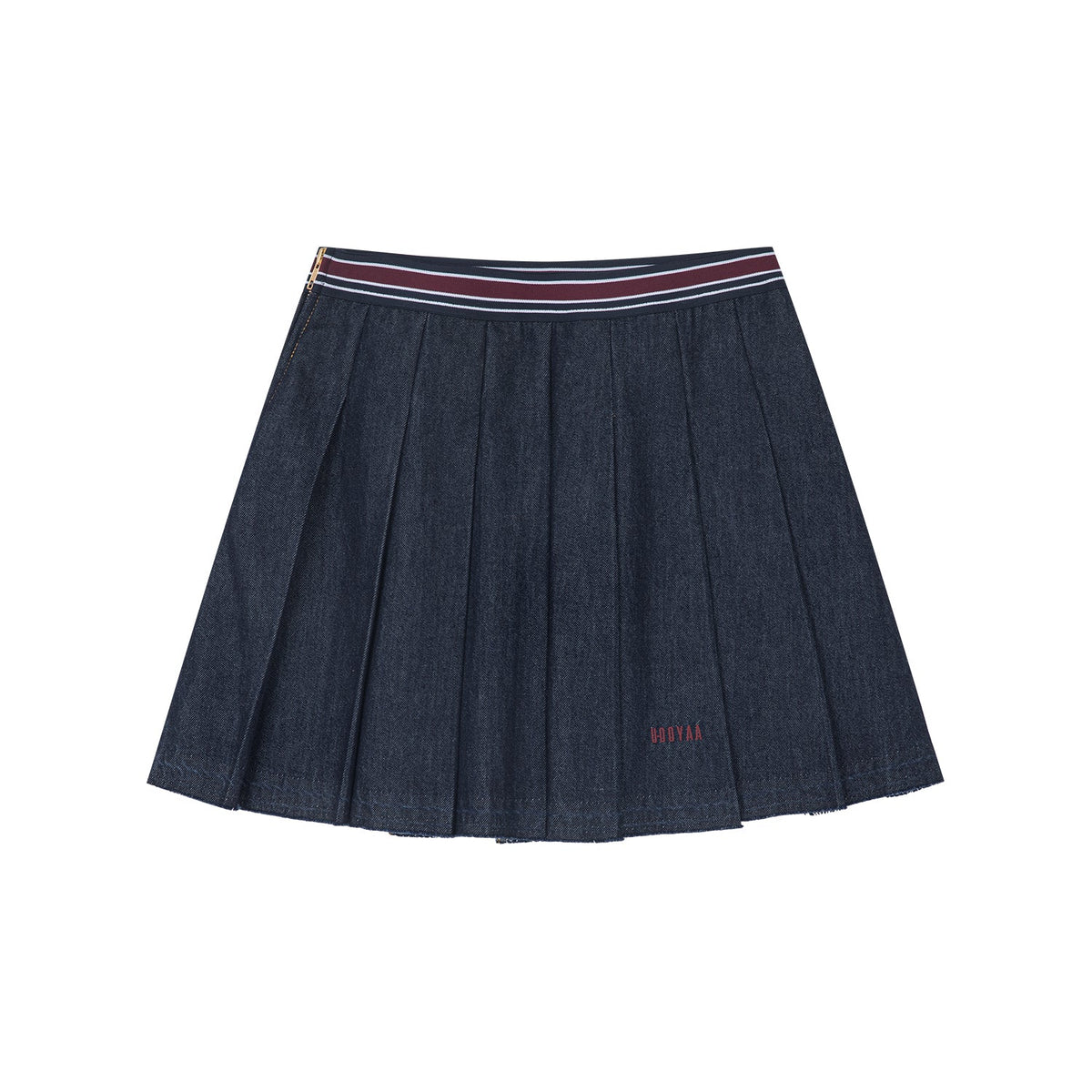 Pleated denim mini skirt