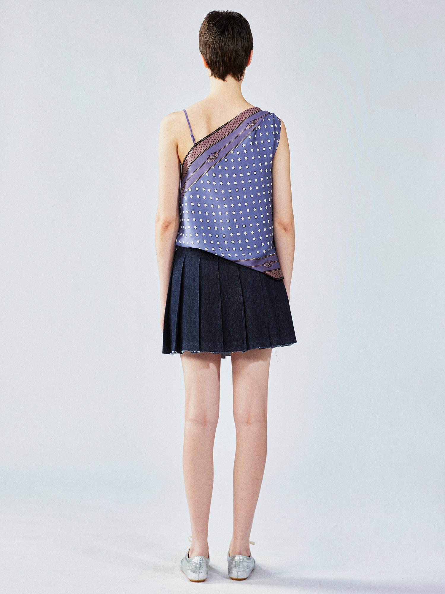 Pleated denim mini skirt