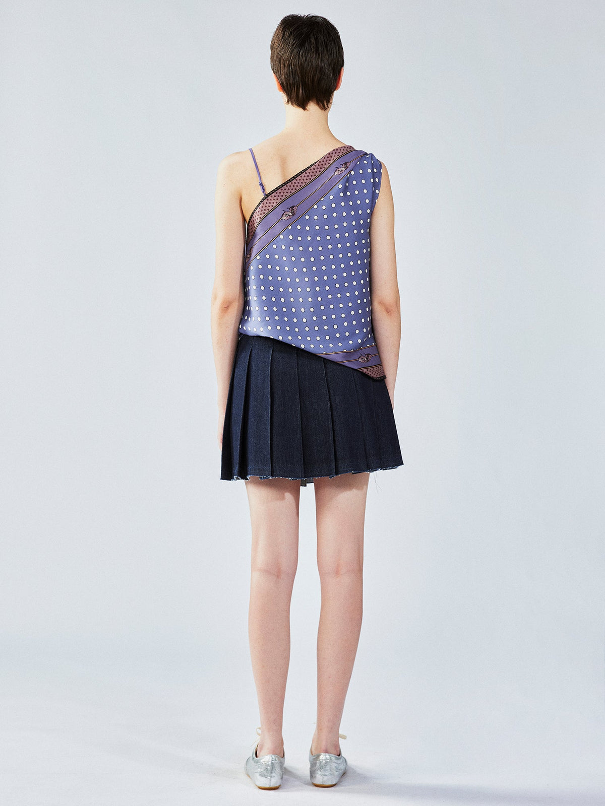 Pleated denim mini skirt