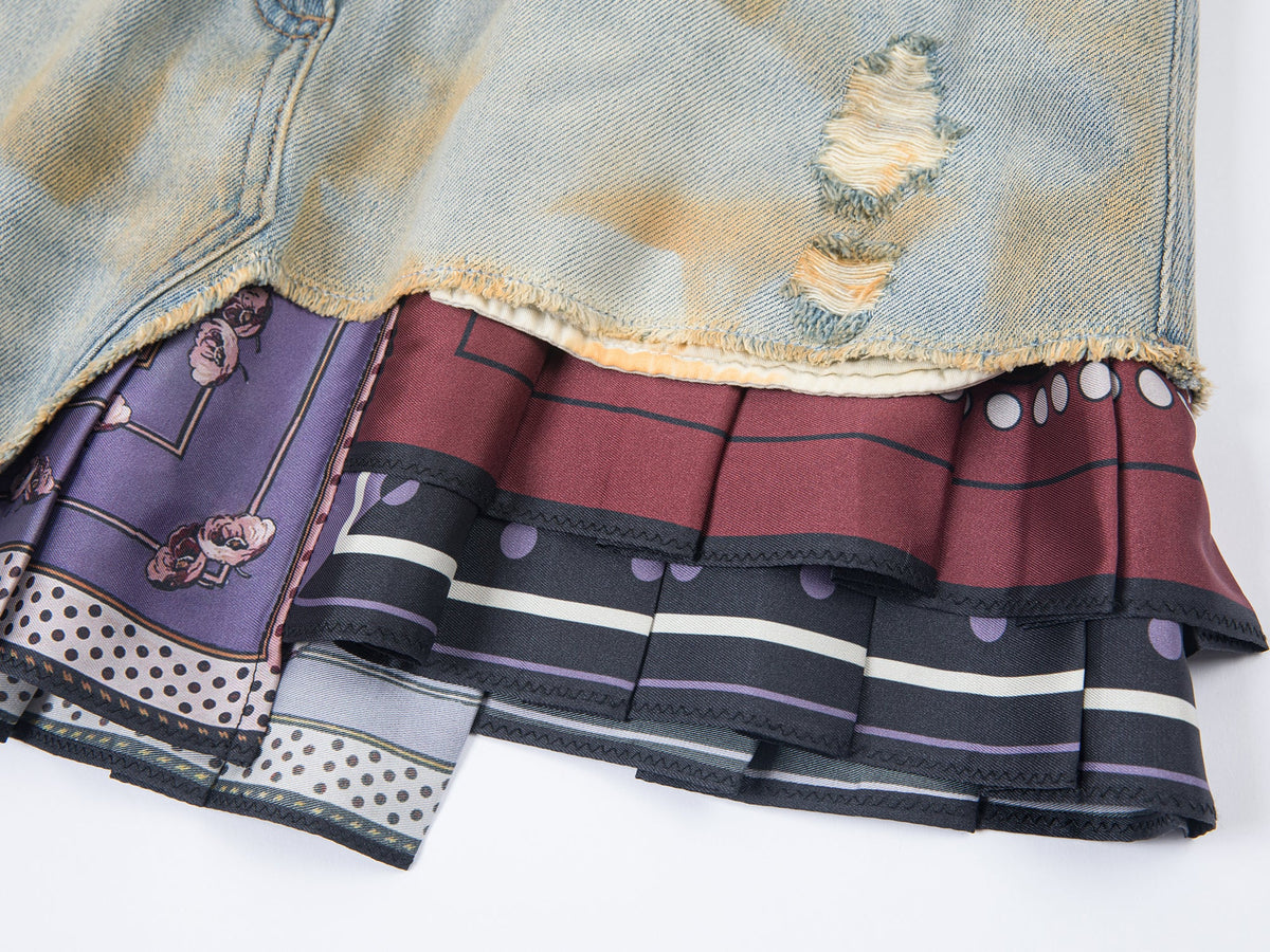 プリーツスカーフデニムスカート