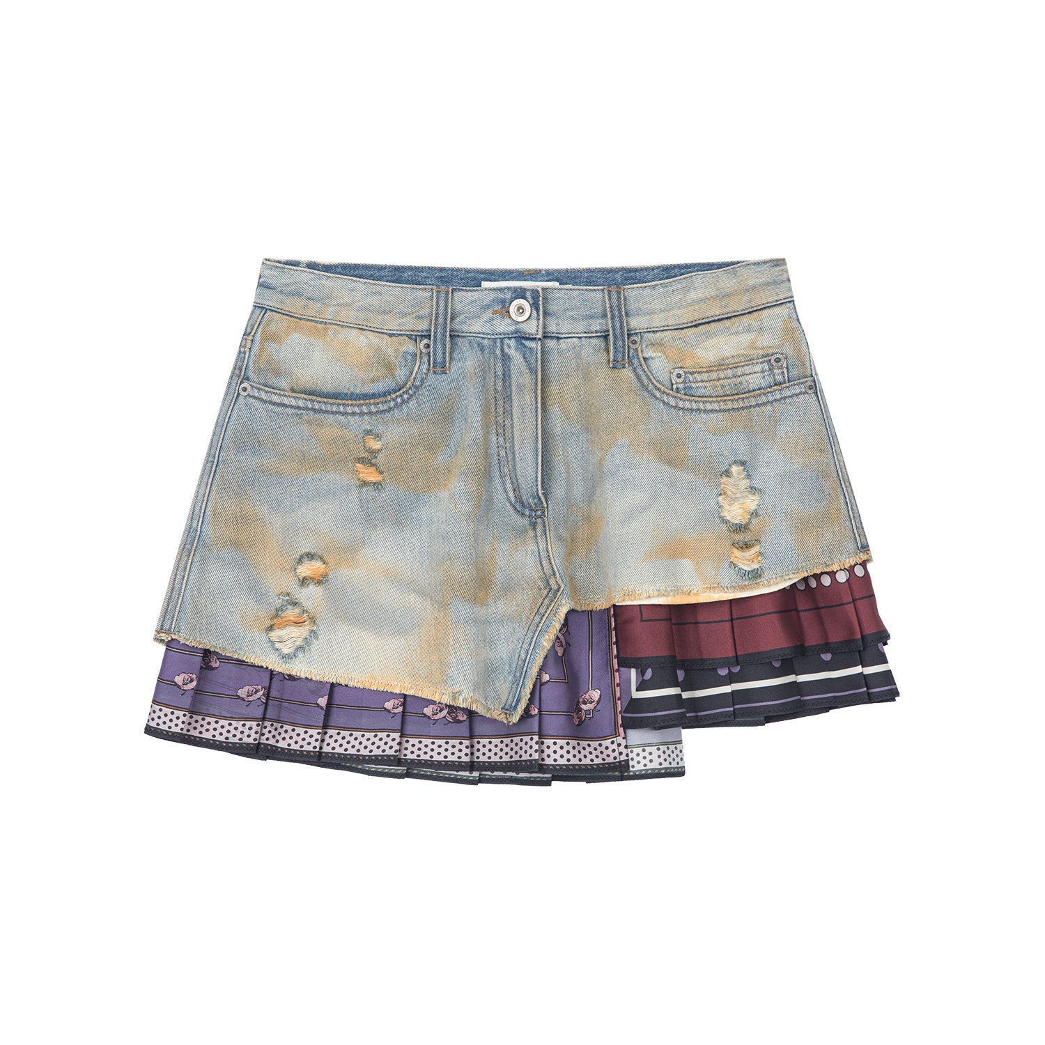 Pleated scarf denim skirt