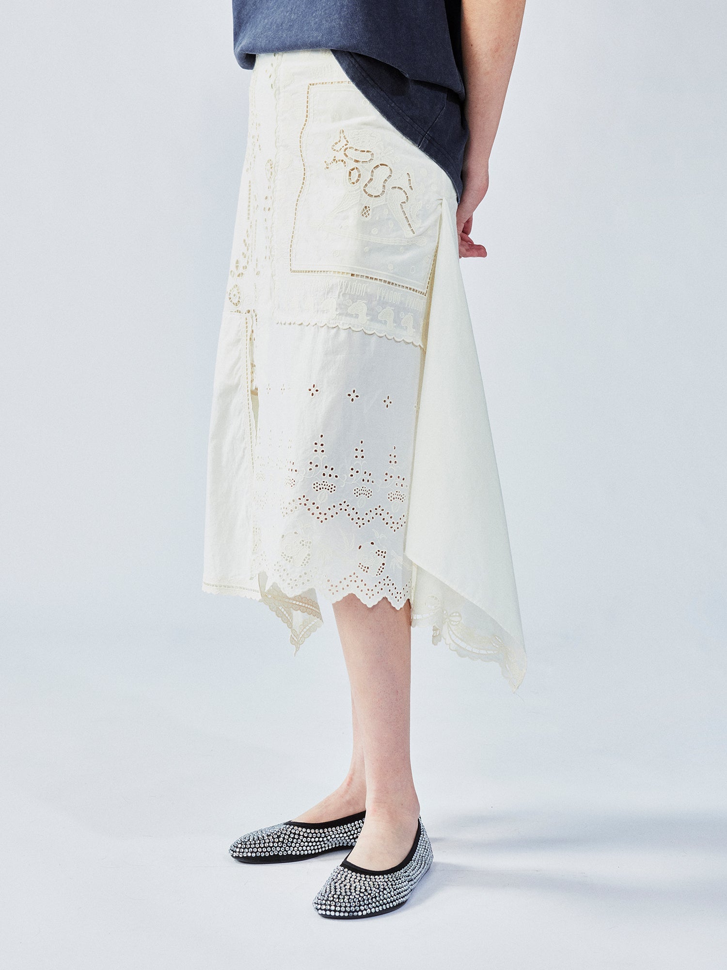 Cutwork embroidery patchwork skirt
