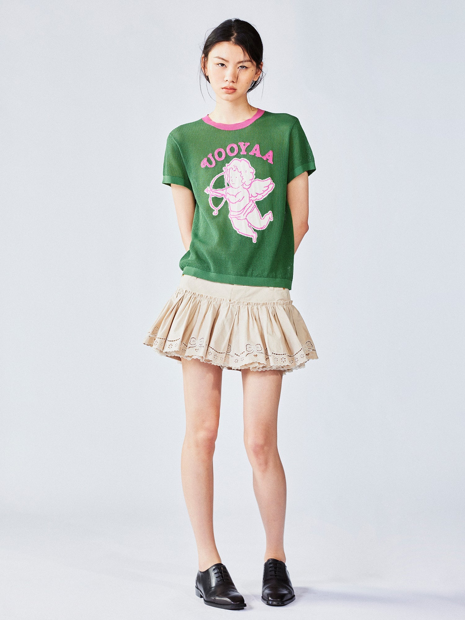 Love angel open-knit sweater tee