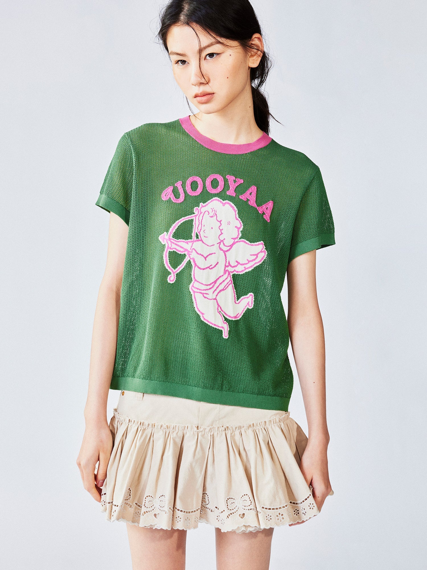 Love angel open-knit sweater tee