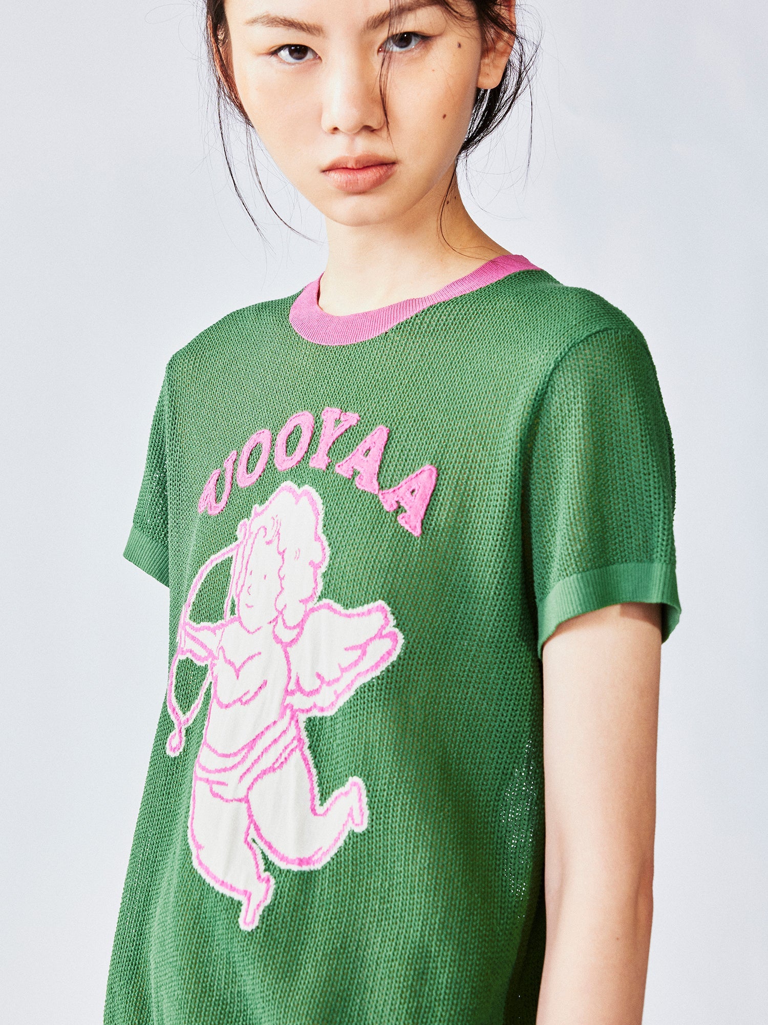 Love angel open-knit sweater tee