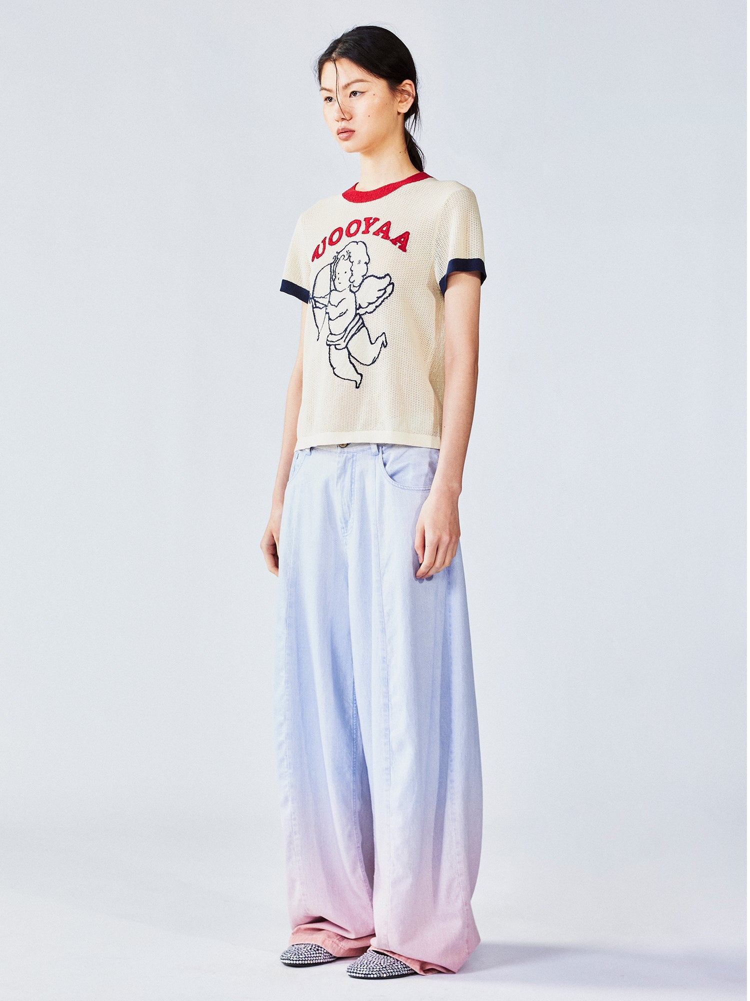 Love angel open-knit sweater tee