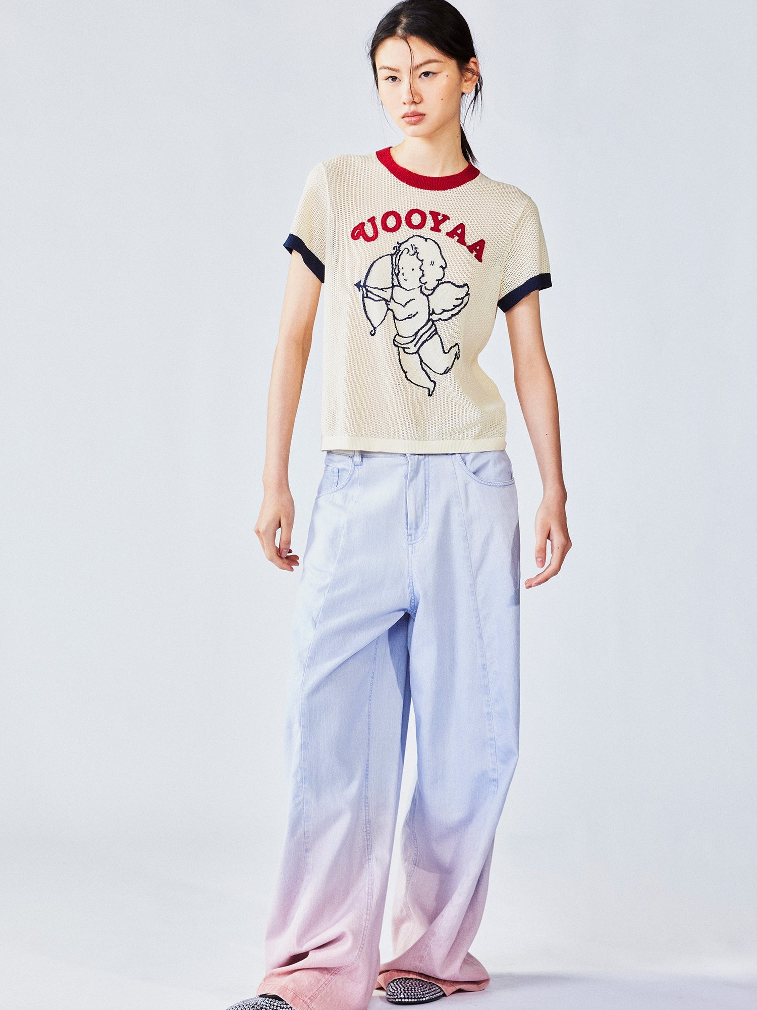 Love angel open-knit sweater tee