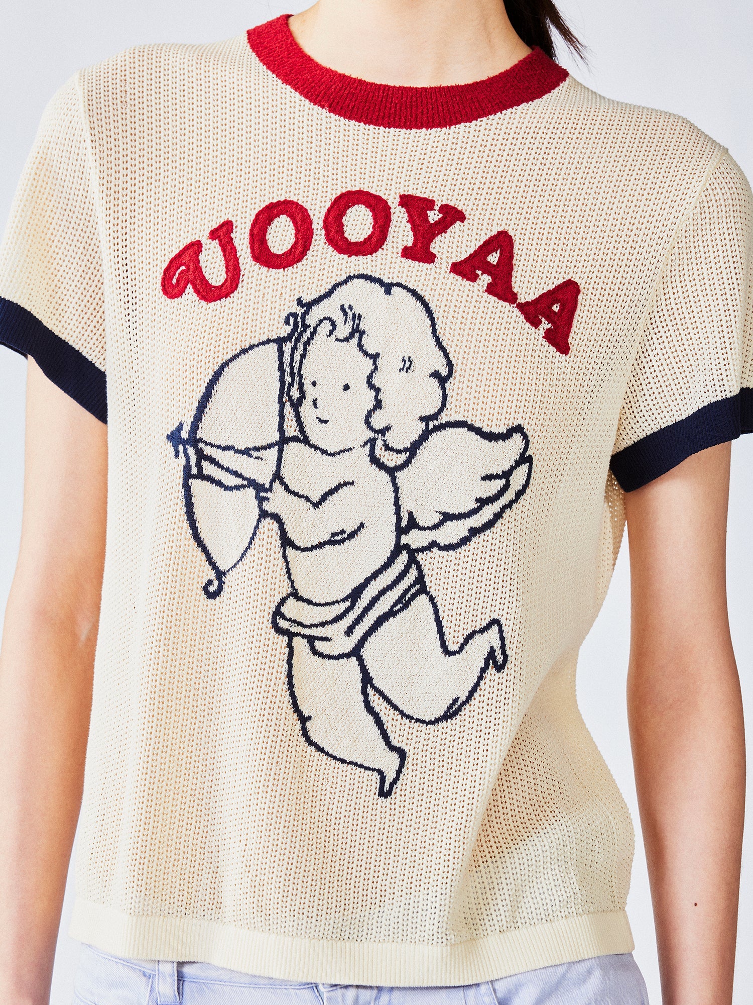 Love angel open-knit sweater tee