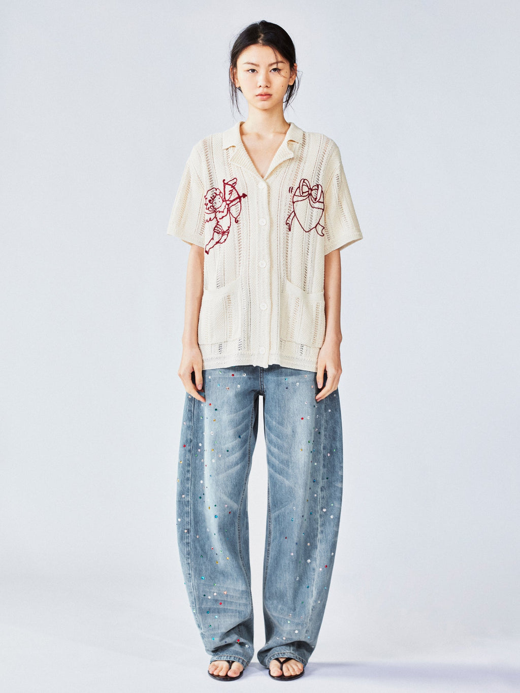 Love angel open-knit cardigan