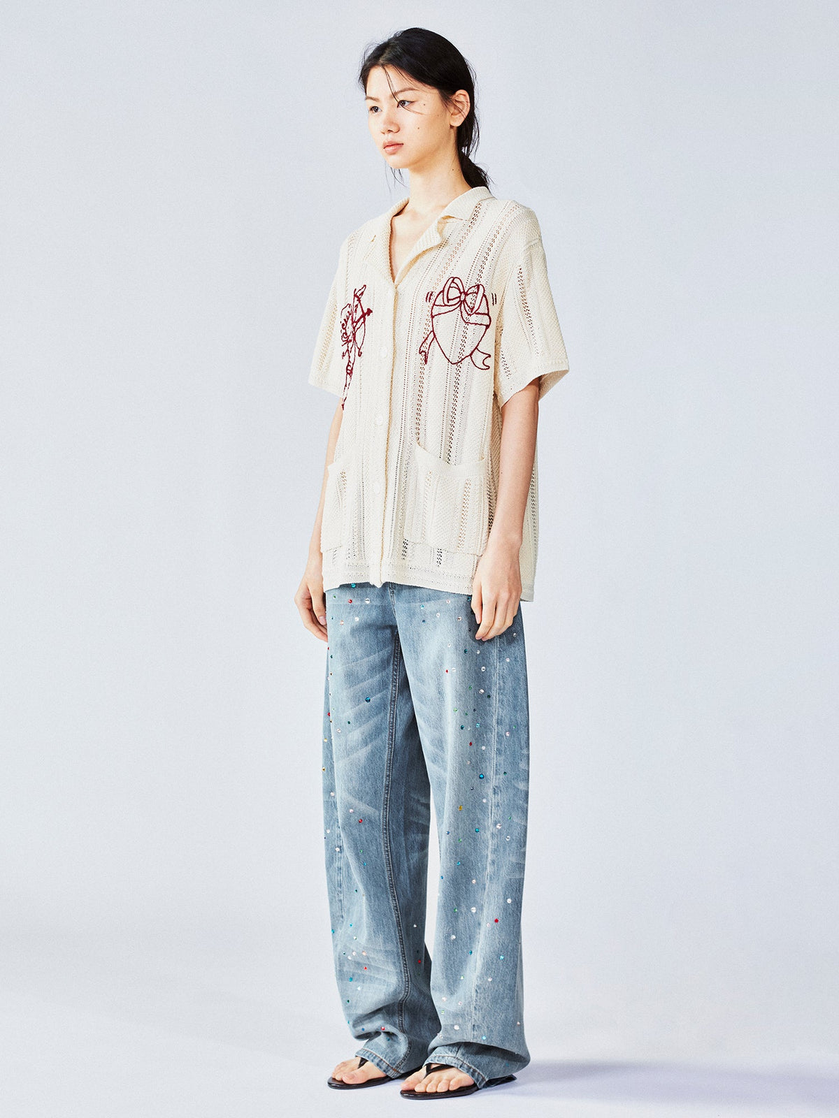 Love angel open-knit cardigan