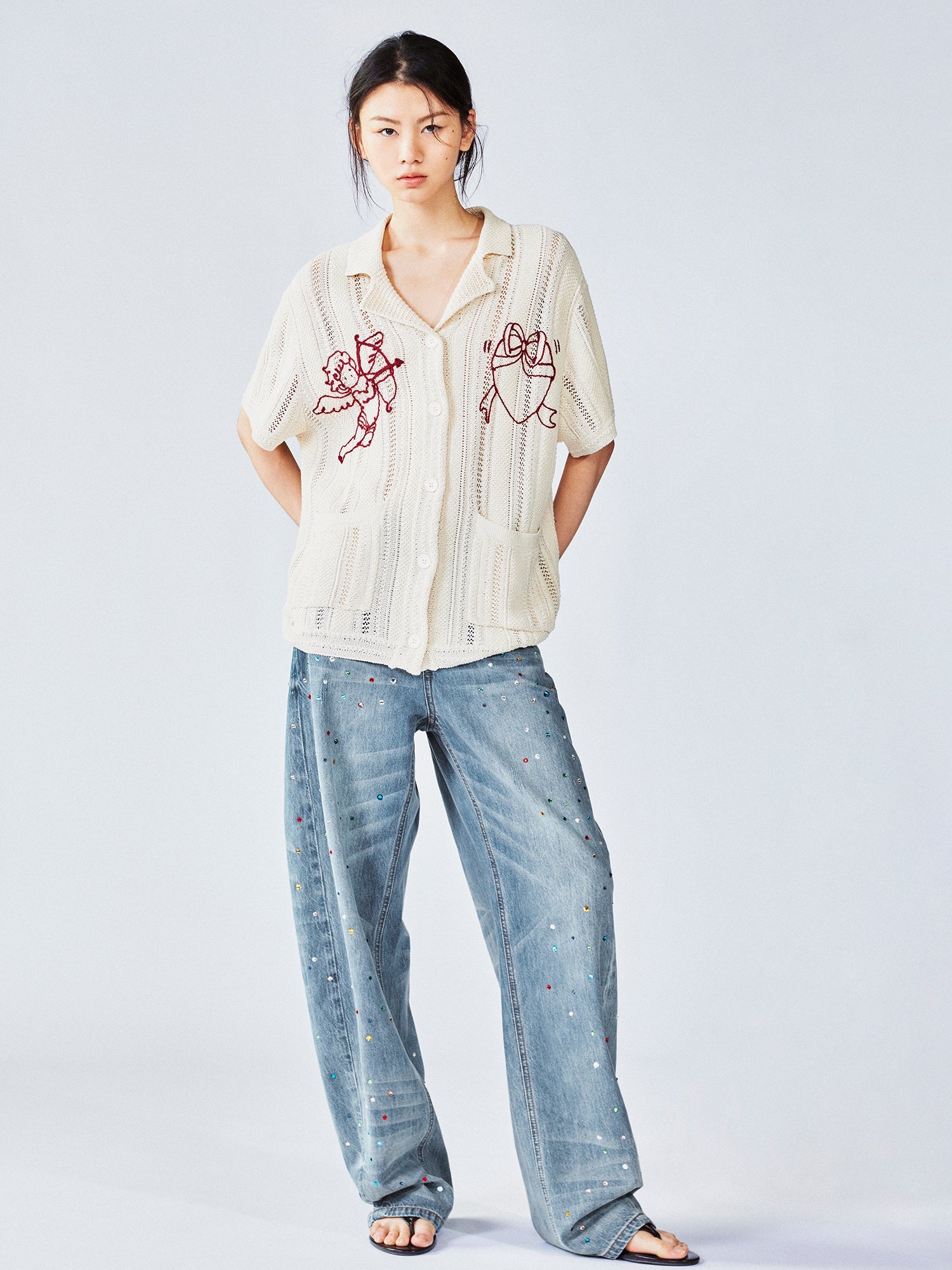 Love angel open-knit cardigan