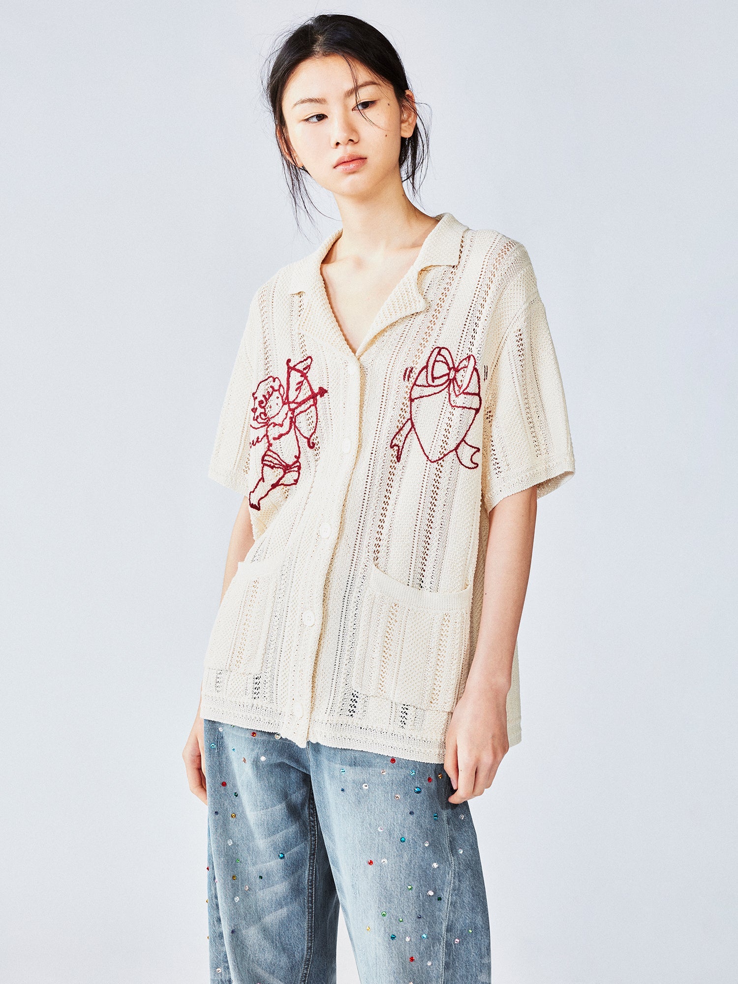 Love angel open-knit cardigan