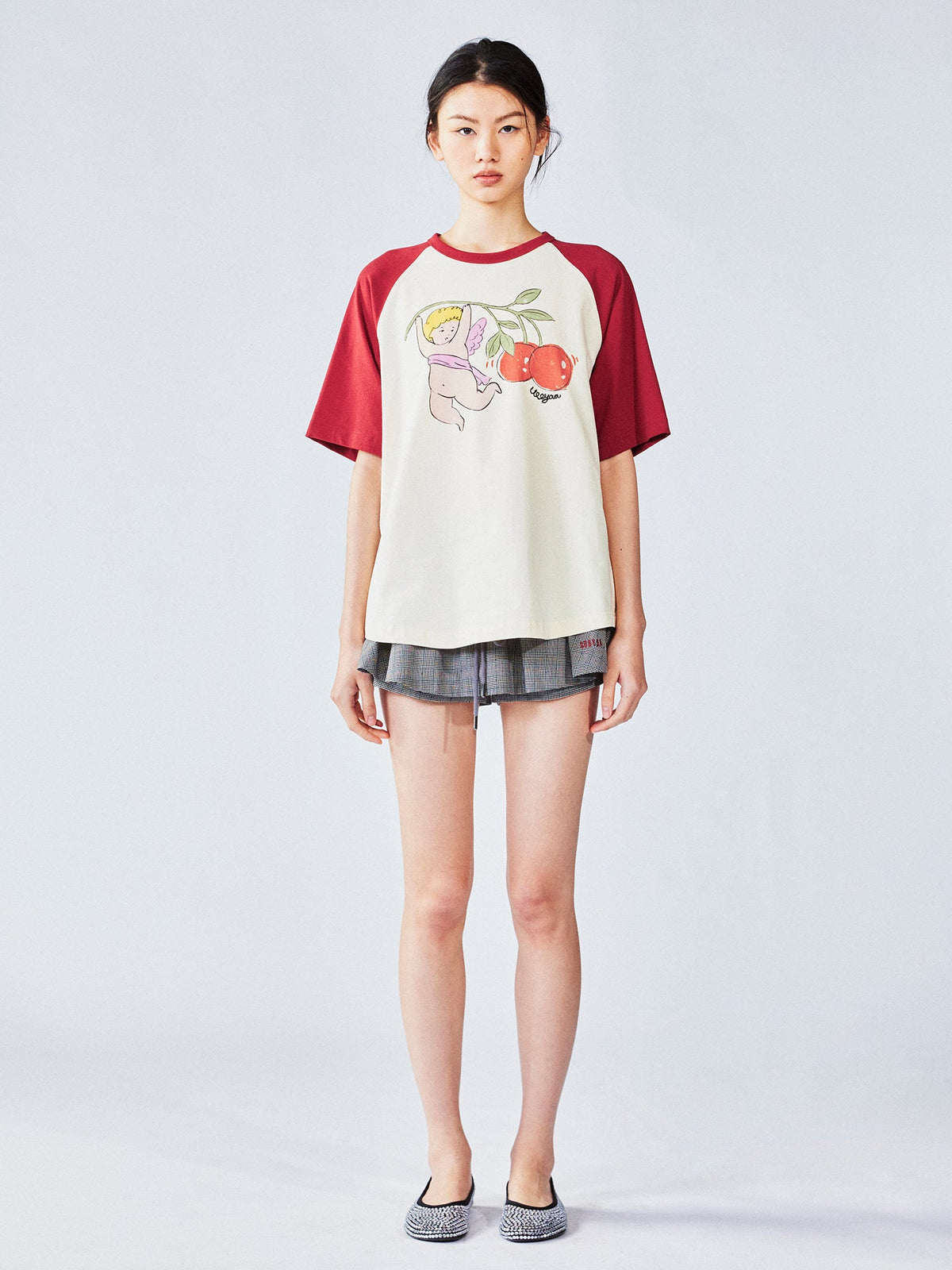 Cherry angel print raglan tee
