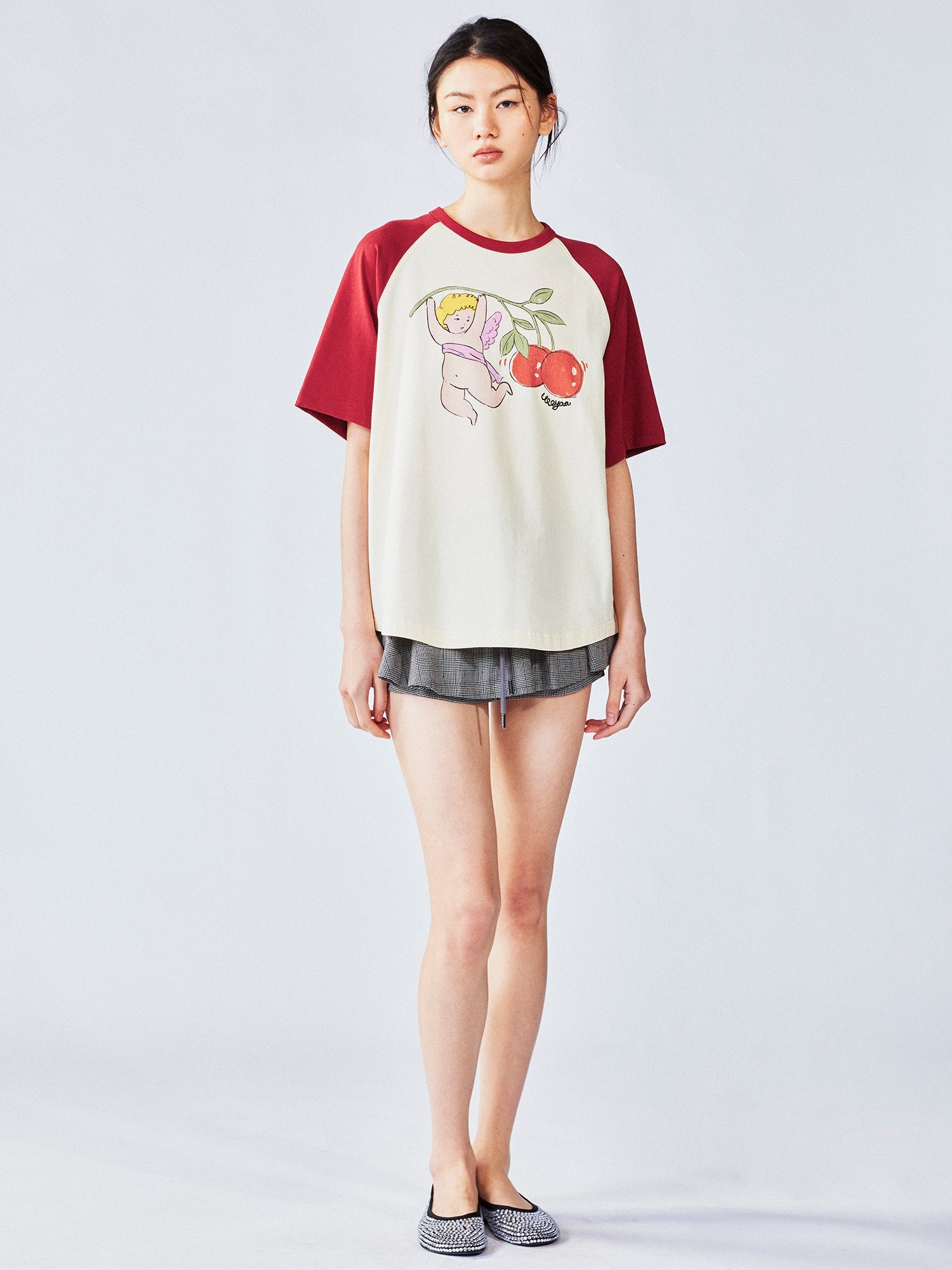 Cherry angel print raglan tee