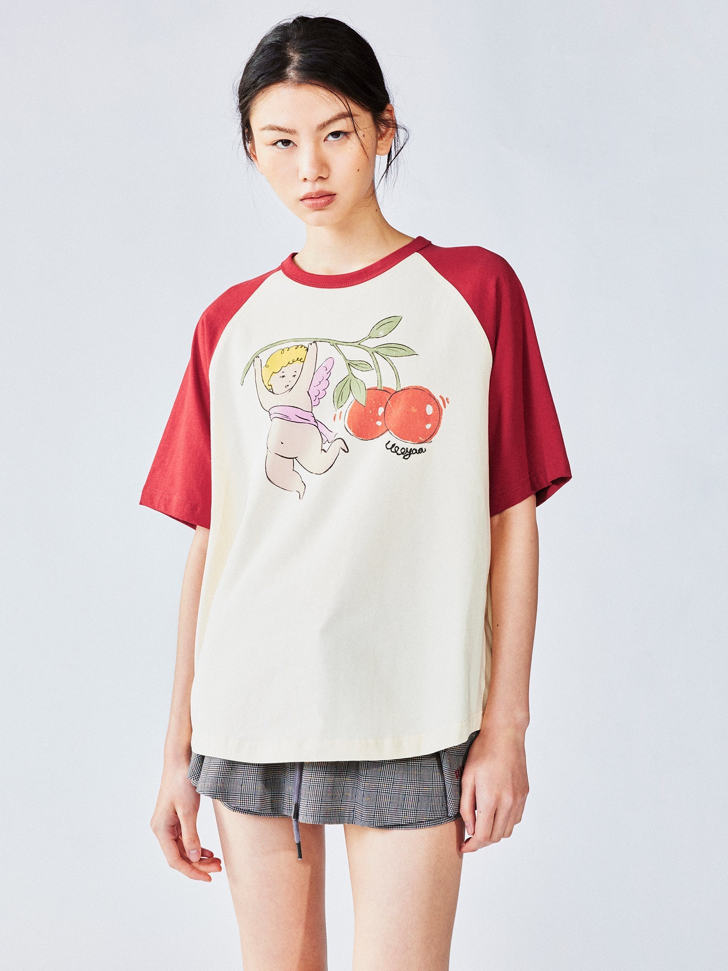 Cherry angel print raglan tee