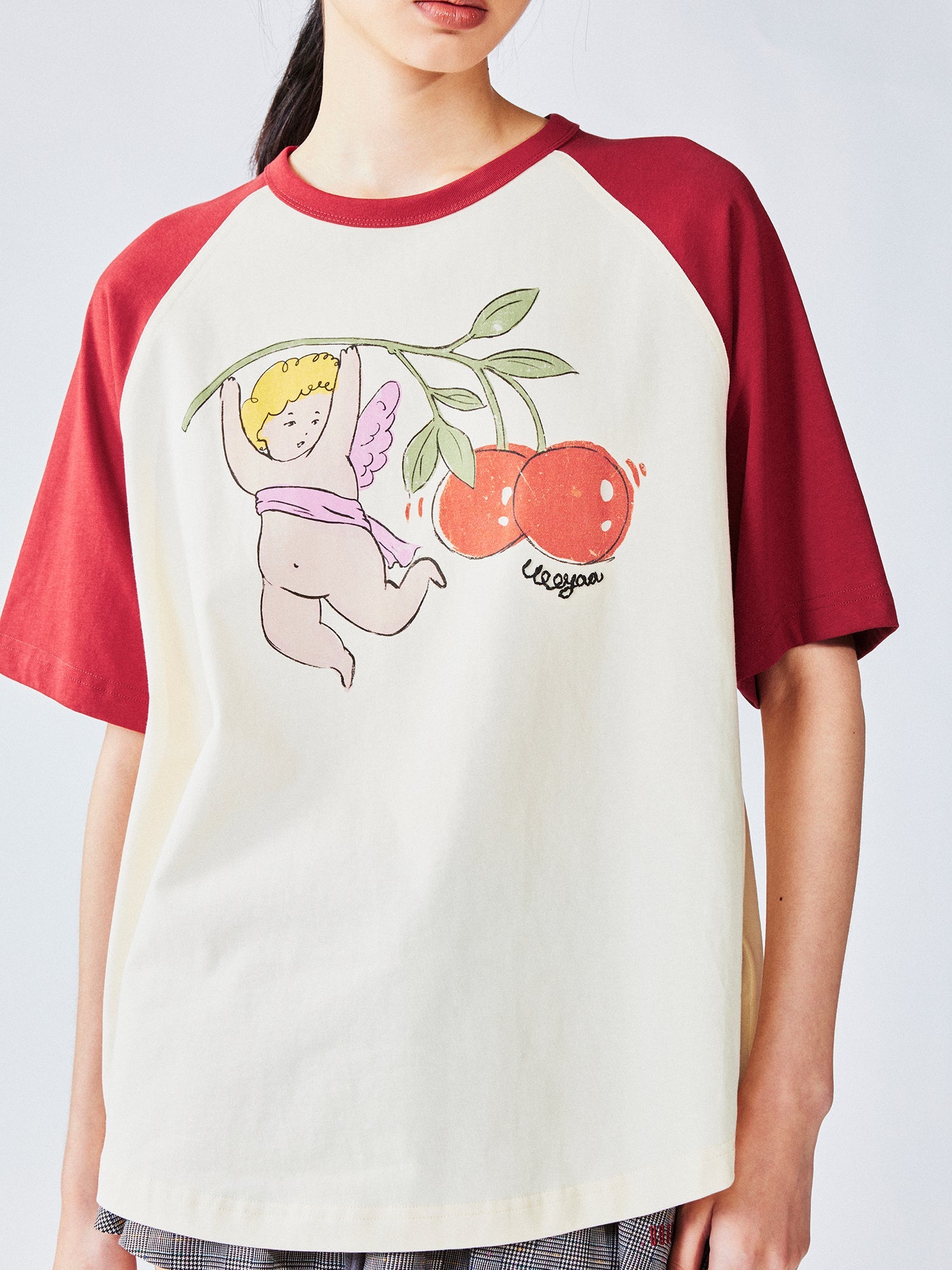 Cherry angel print raglan tee