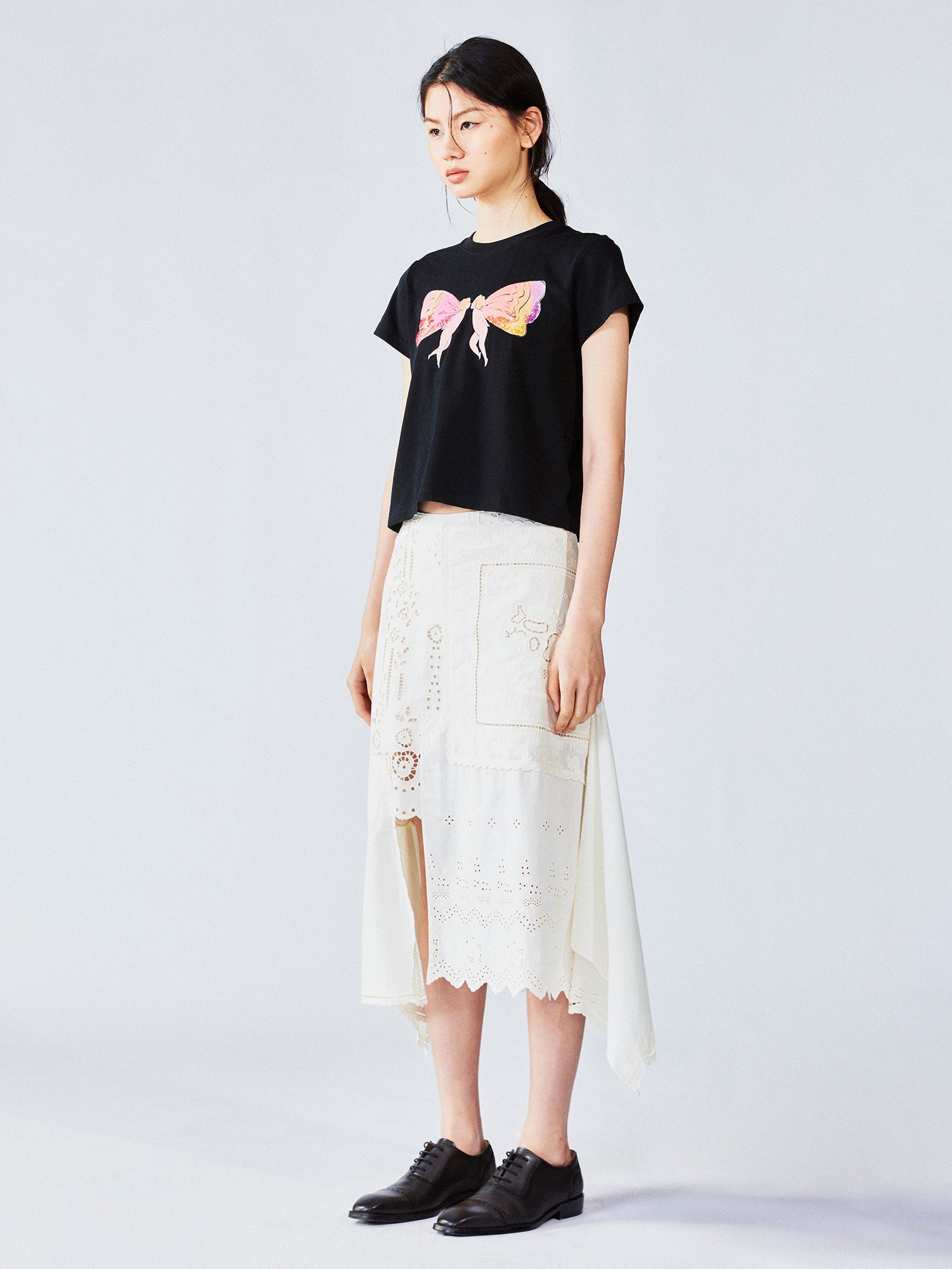 Little angel print bow tee