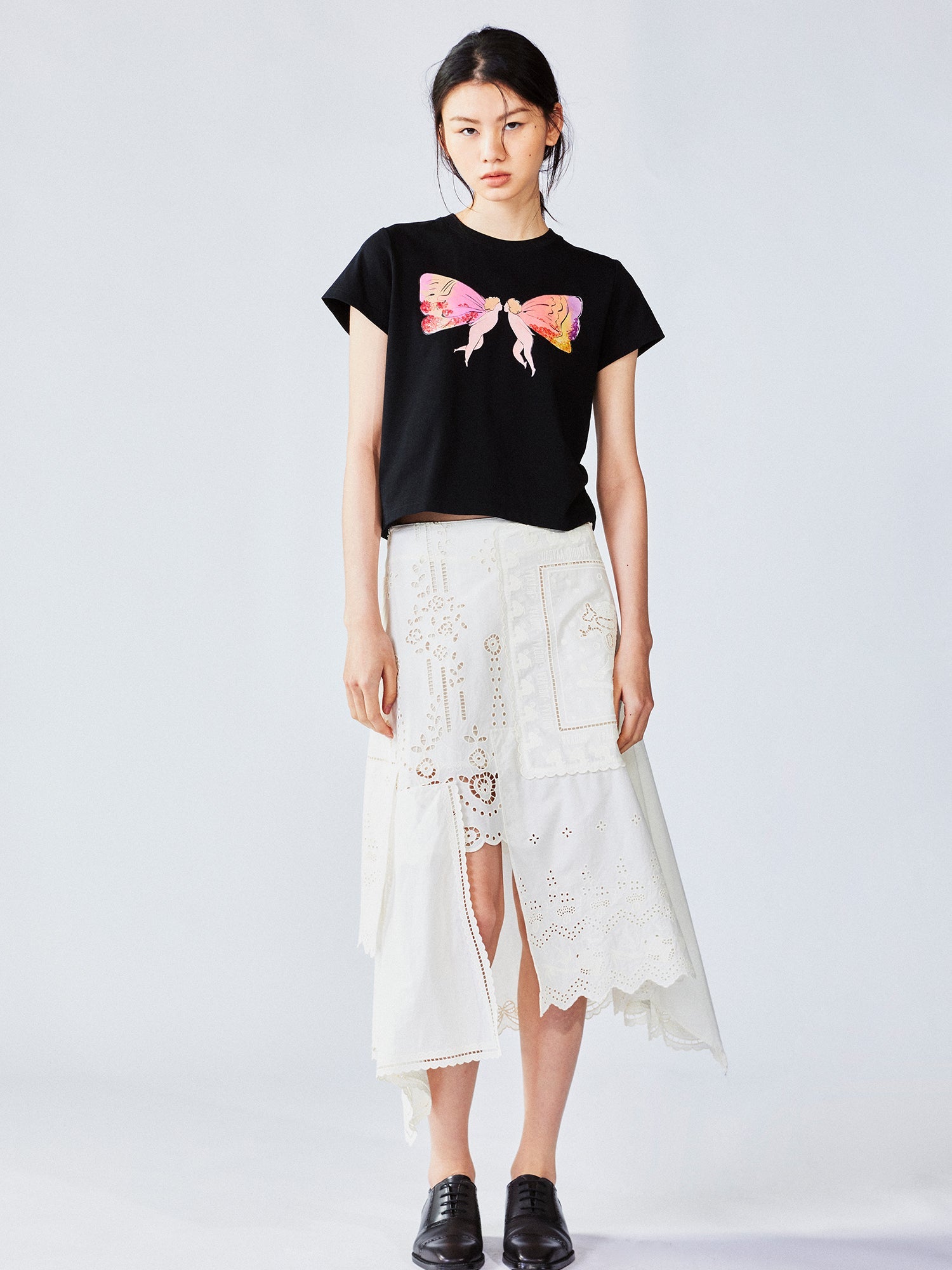 Little angel print bow tee