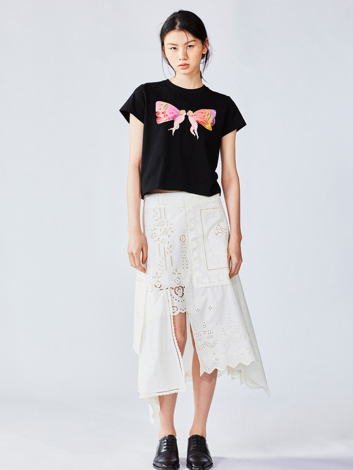 Little angel print bow tee